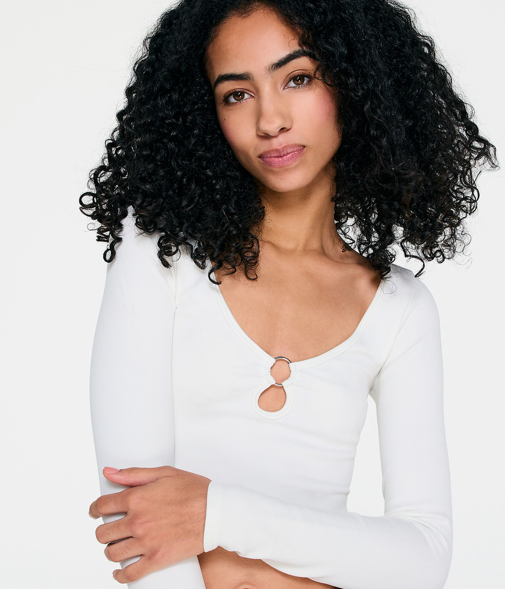 Long Sleeve Seamless Ring Keyhole Crop Top