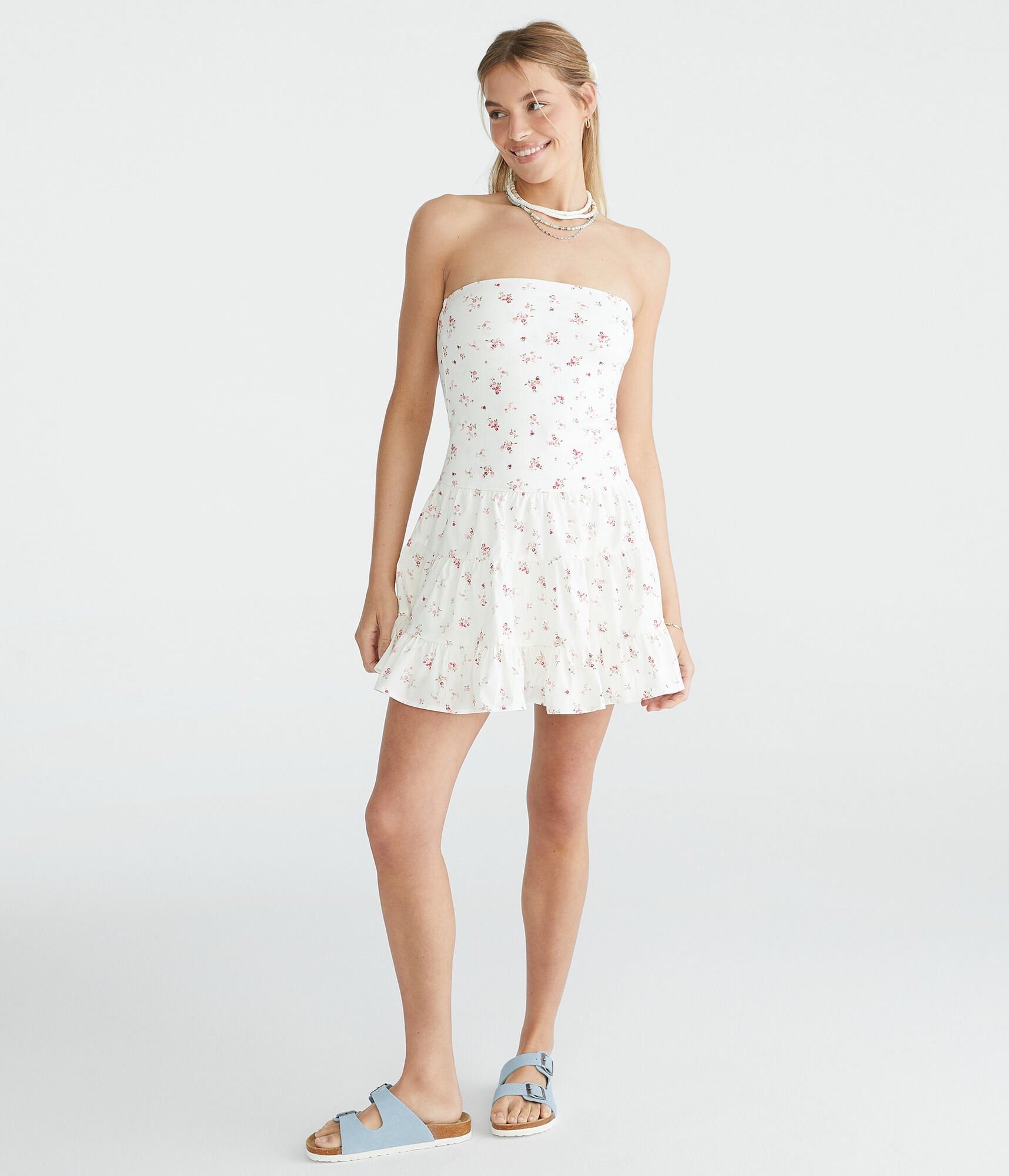 Floral Strapless Tiered Fit & Flare Dress