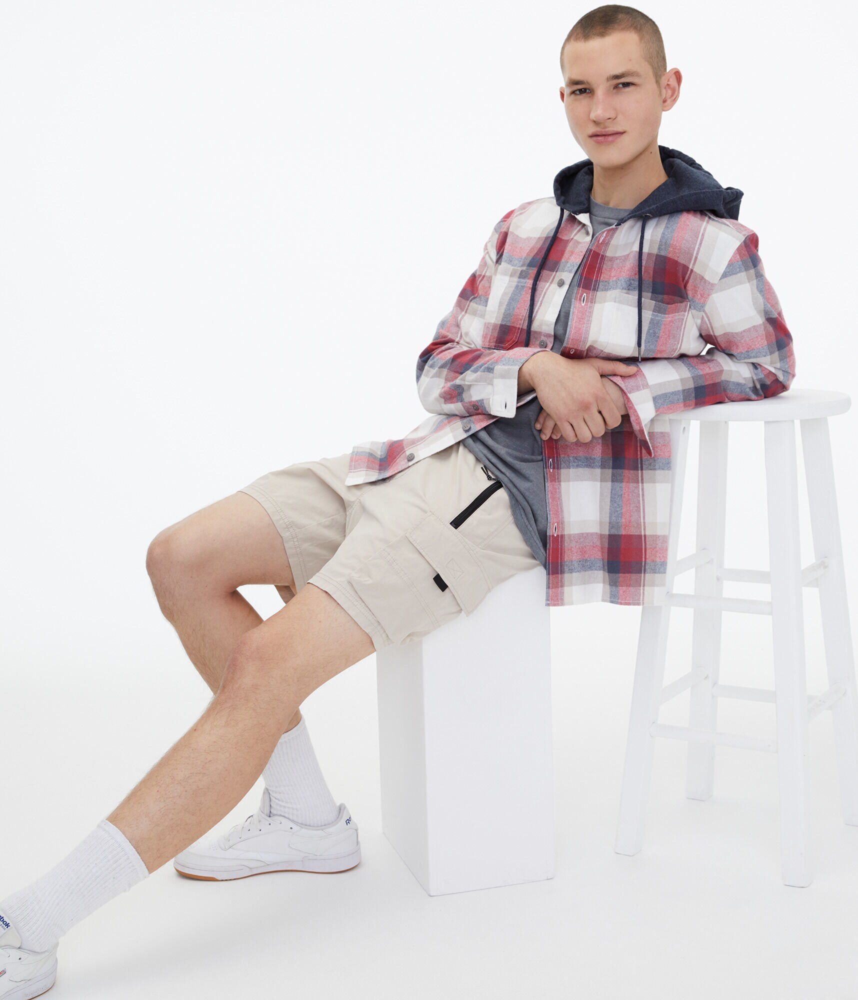 Long Sleeve Plaid Flannel Hooded Button-Down Shirt