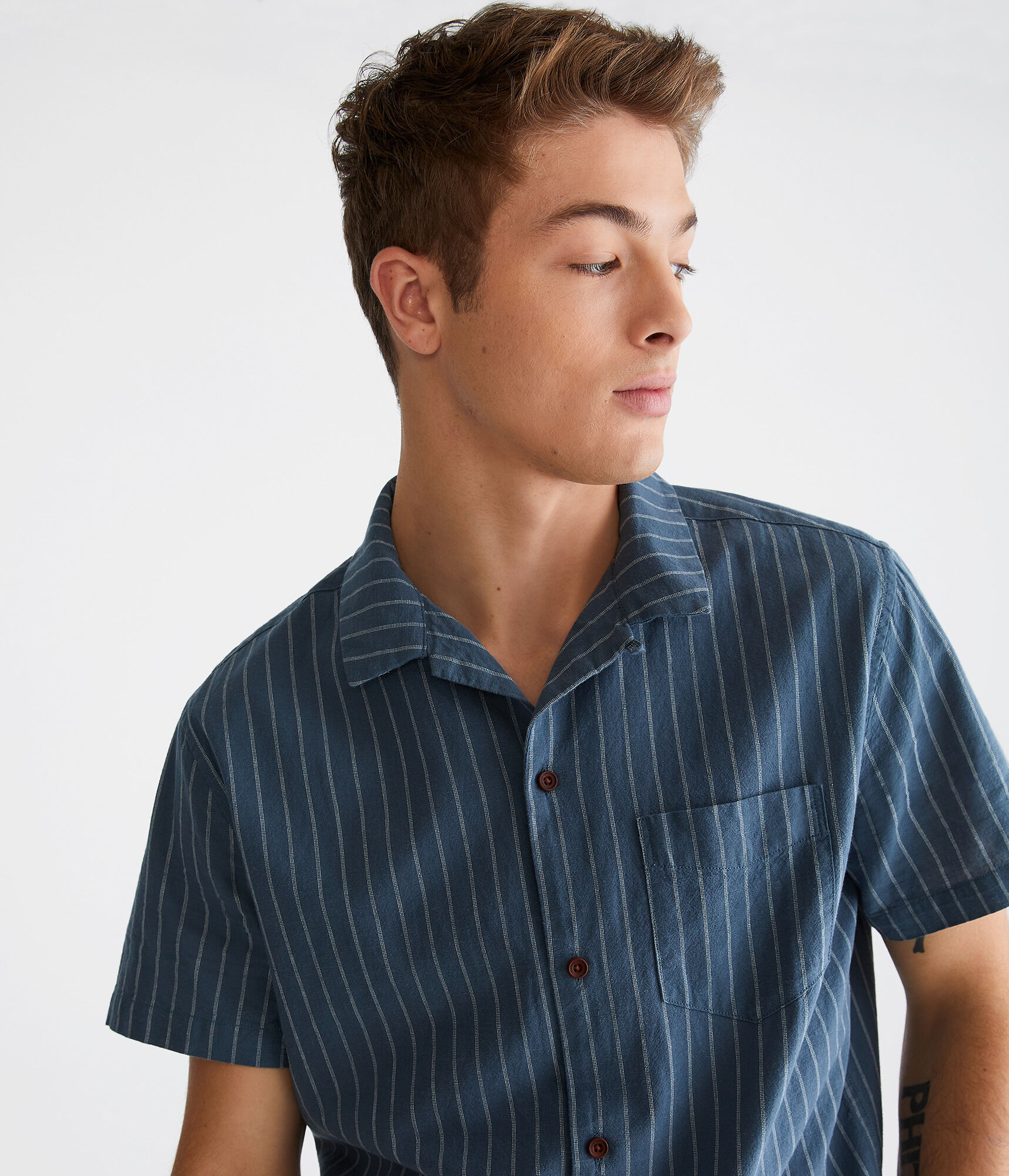 Vertical Stripe Hemp Oxford Shirt