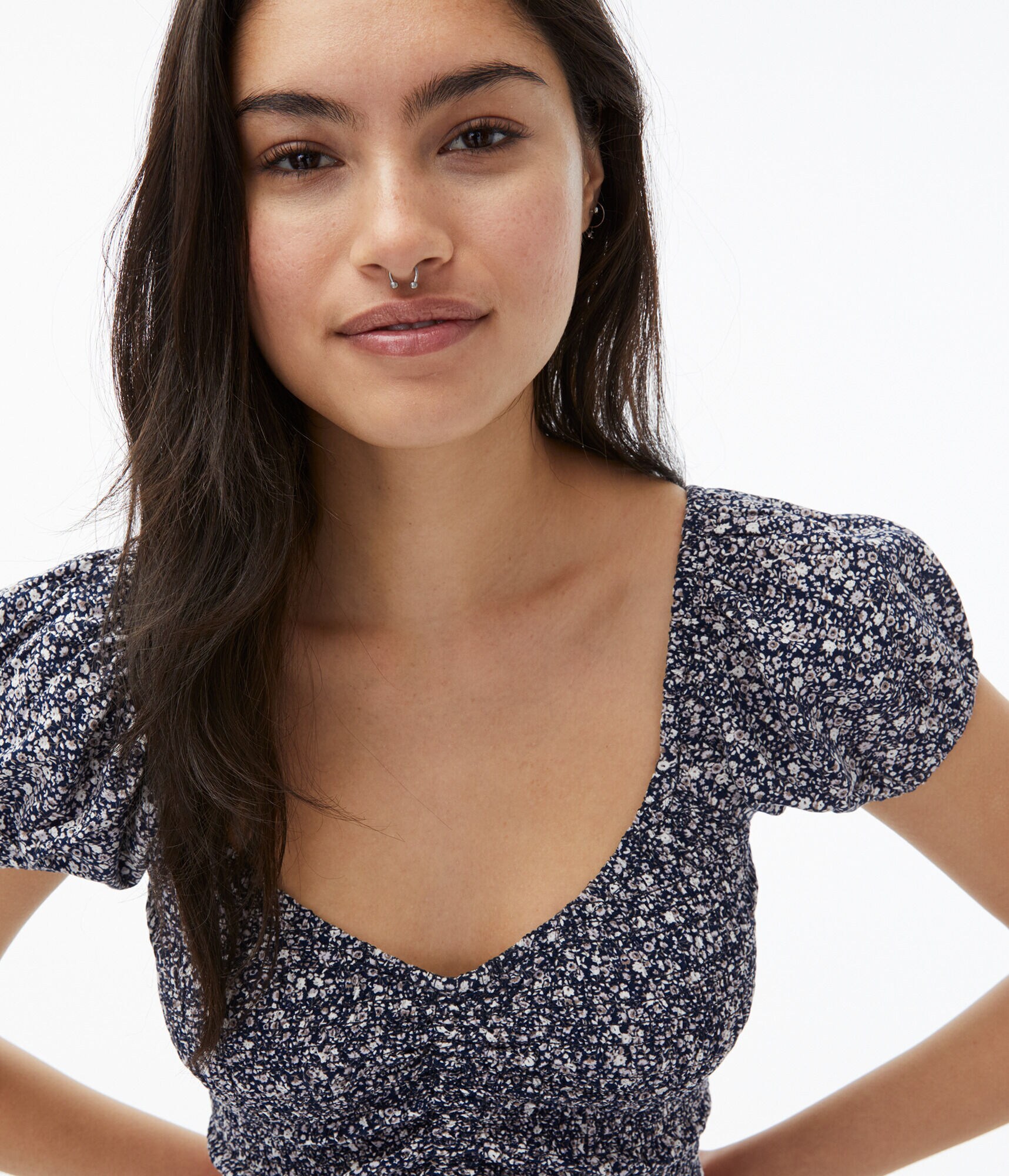 Floral Cinch-Front Crop Top