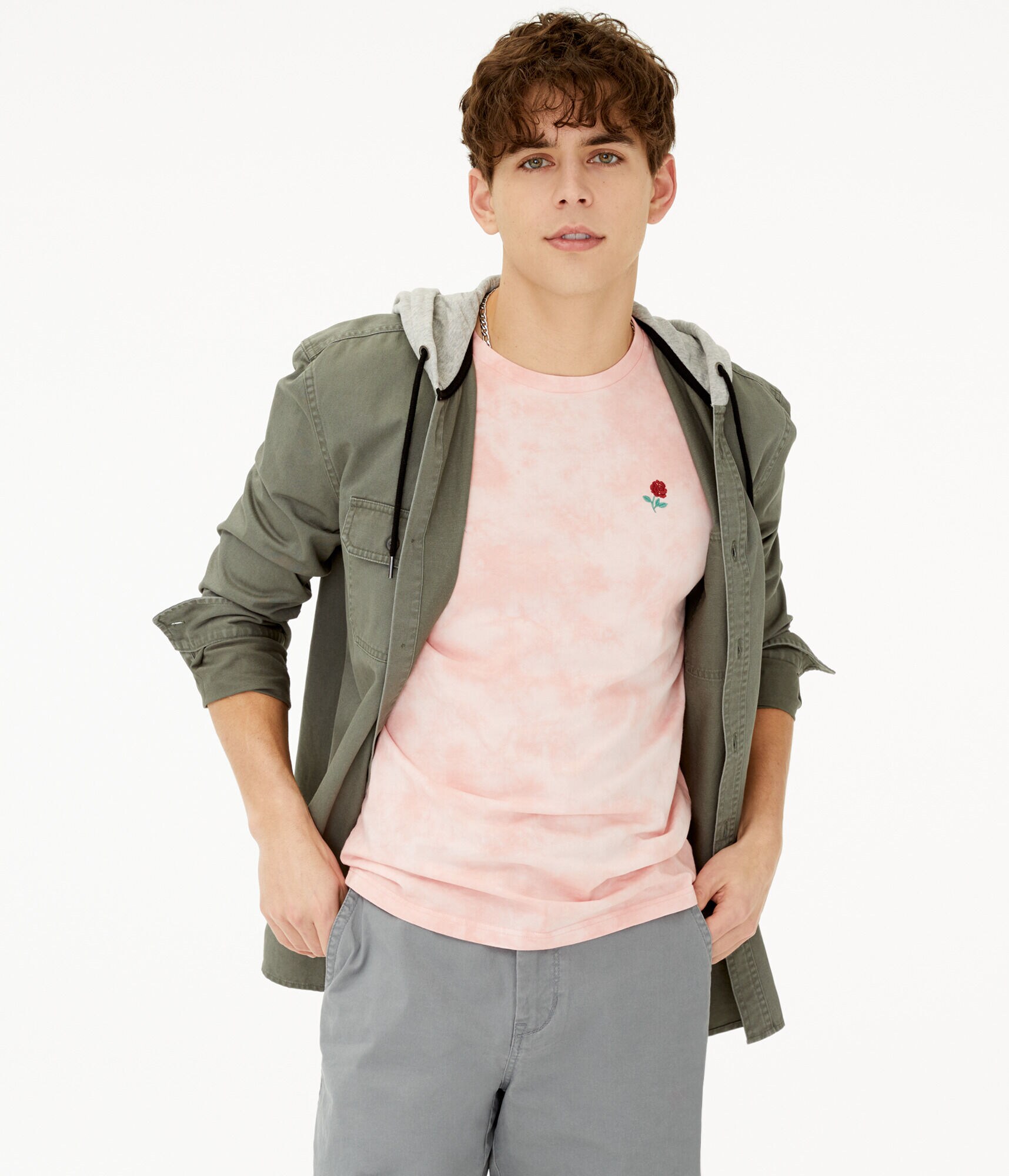 Embroidered Rose Tie-Dye Graphic Tee