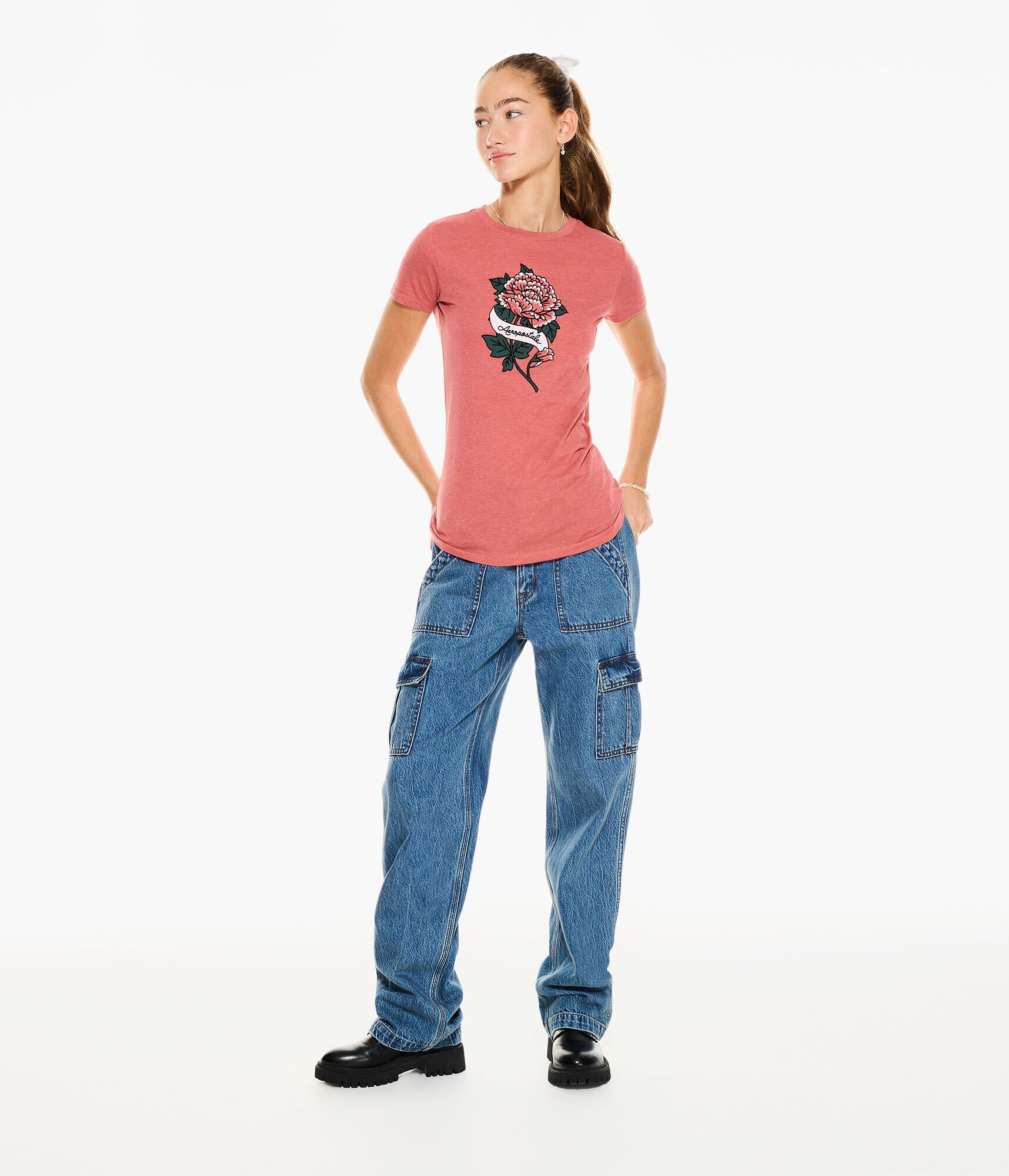 Aeropostale Floral Flocked Graphic Tee