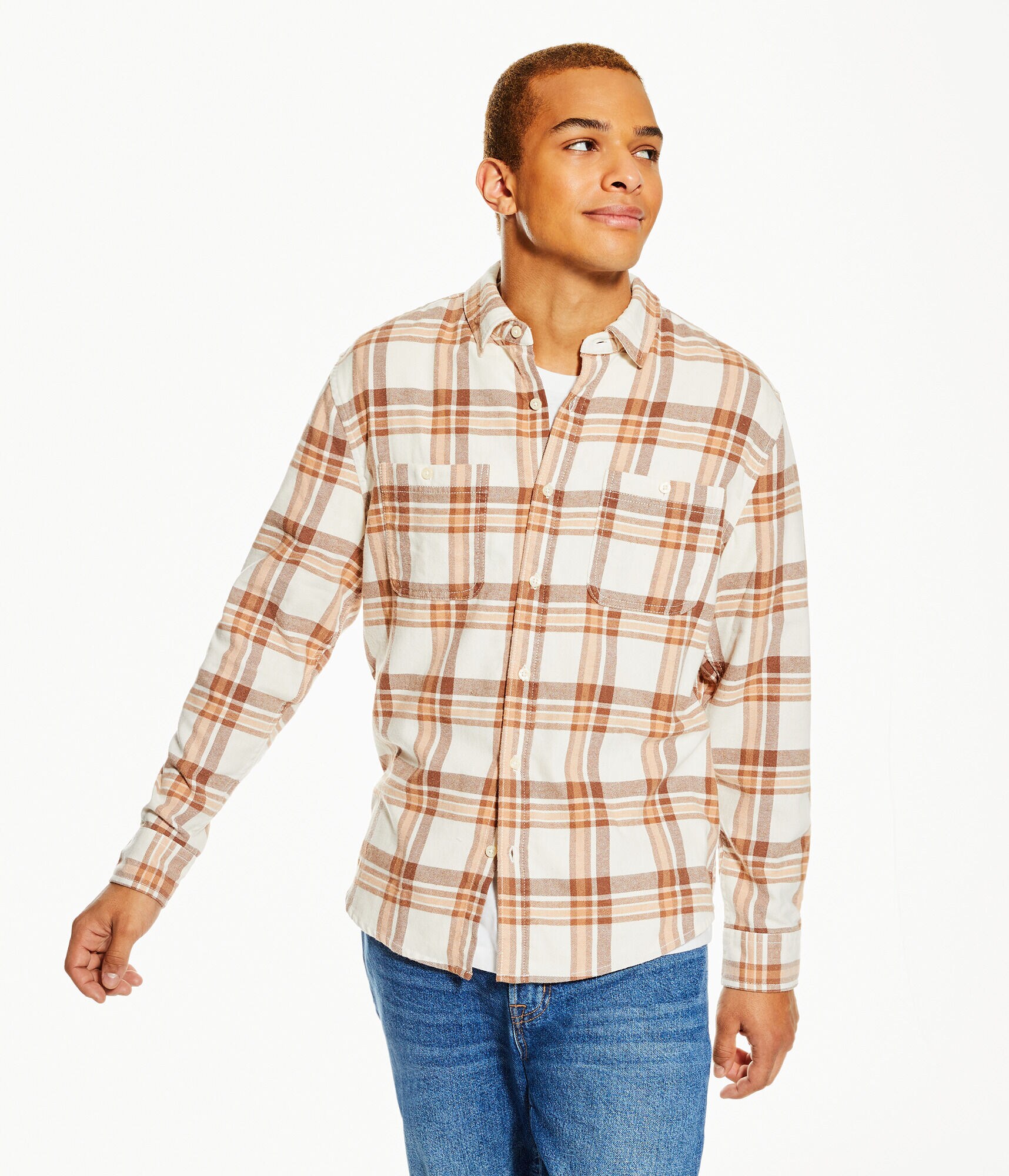 Long Sleeve Relaxed Washed Plaid Flannel Shirt