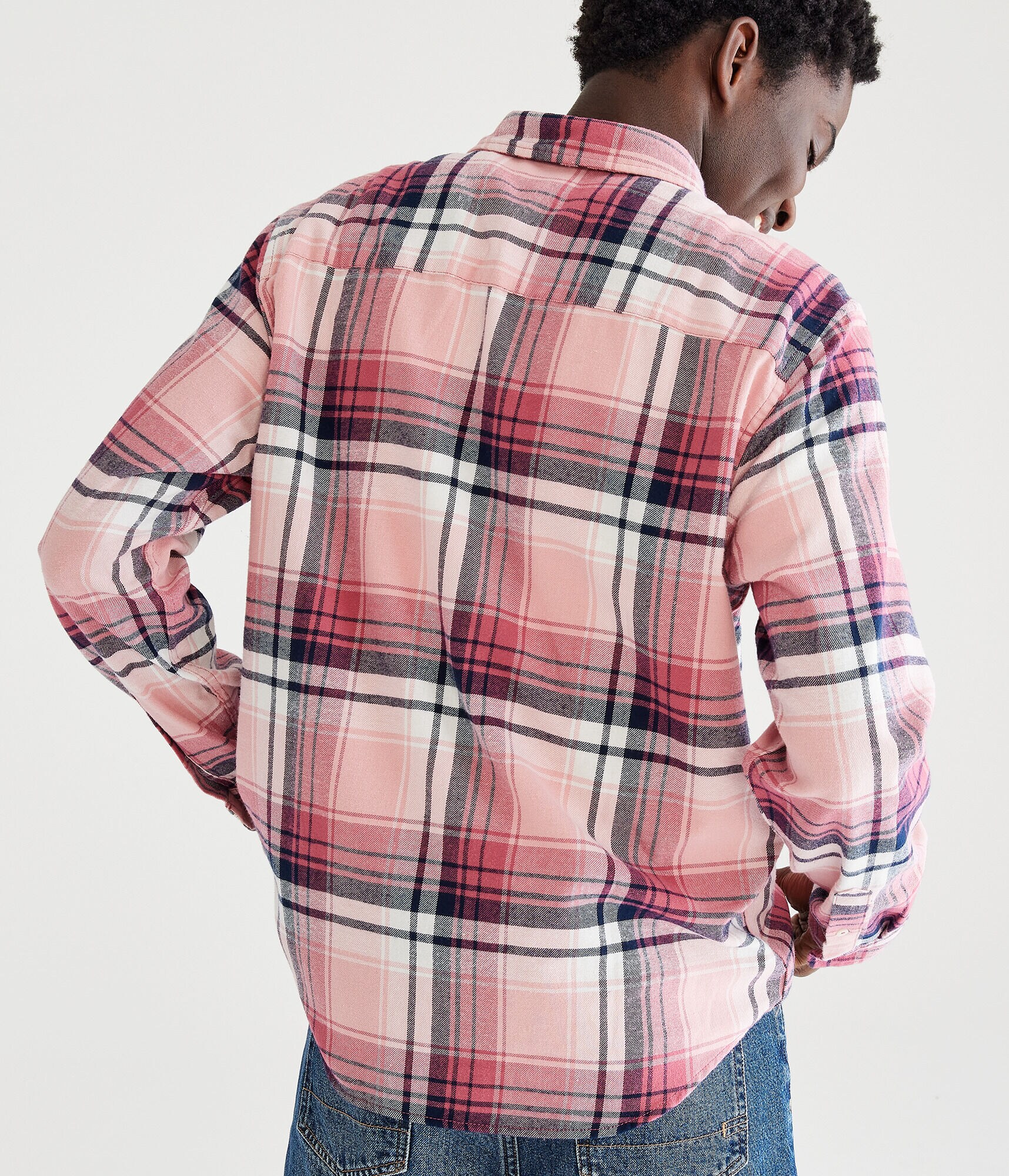 Long Sleeve Relaxed Washed Plaid Flannel Shirt