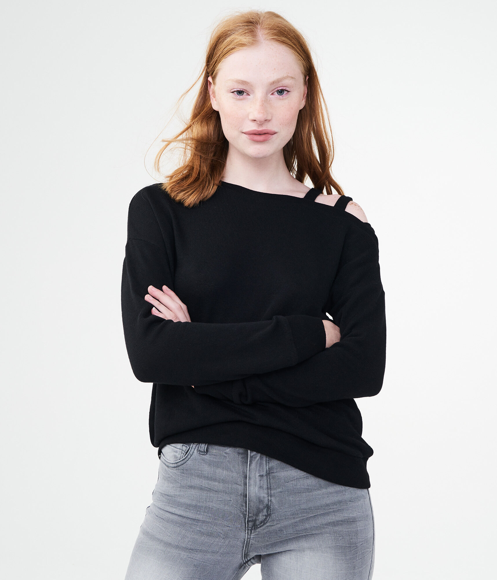 Long Sleeve Strappy-Shoulder Top