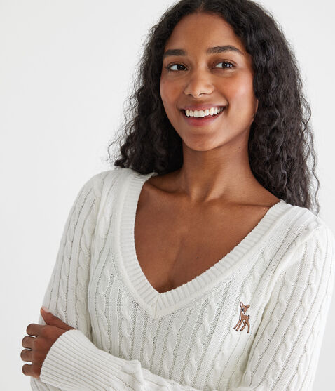 Deer Cable V-Neck Sweater Deer Cable V-Neck Sweater