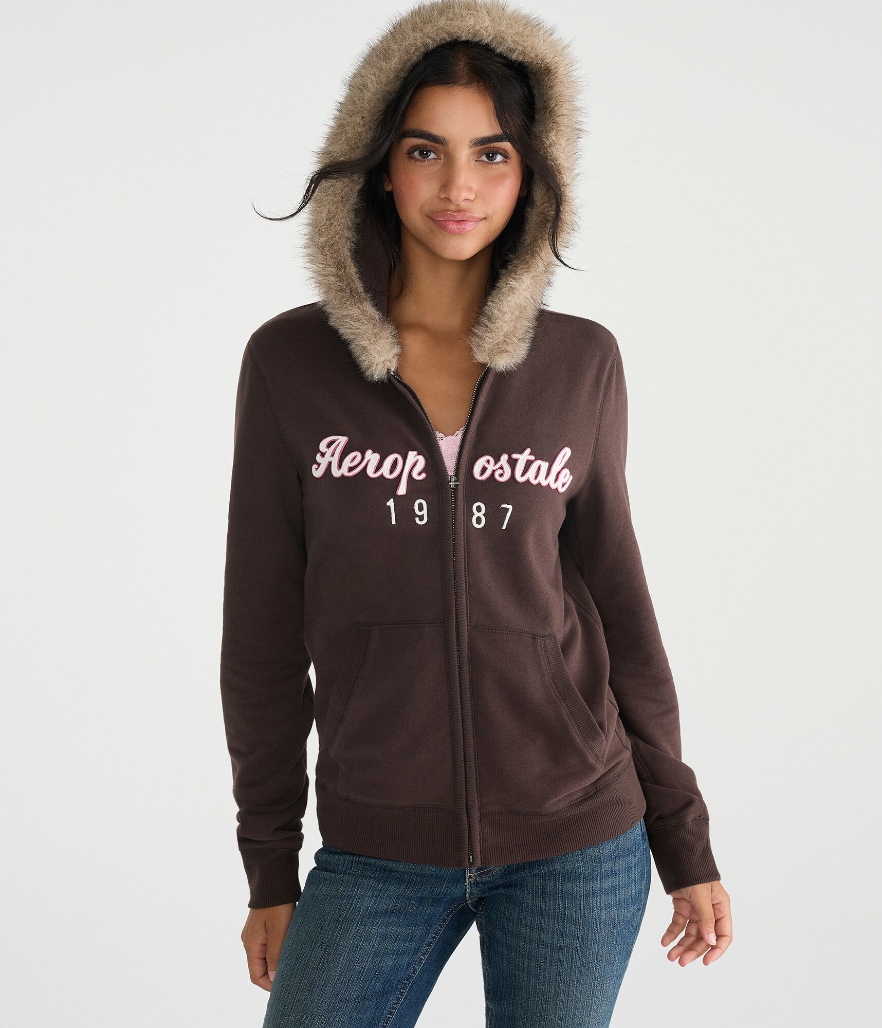 Aeropostale 1987 Faux Fur Full-Zip Hoodie