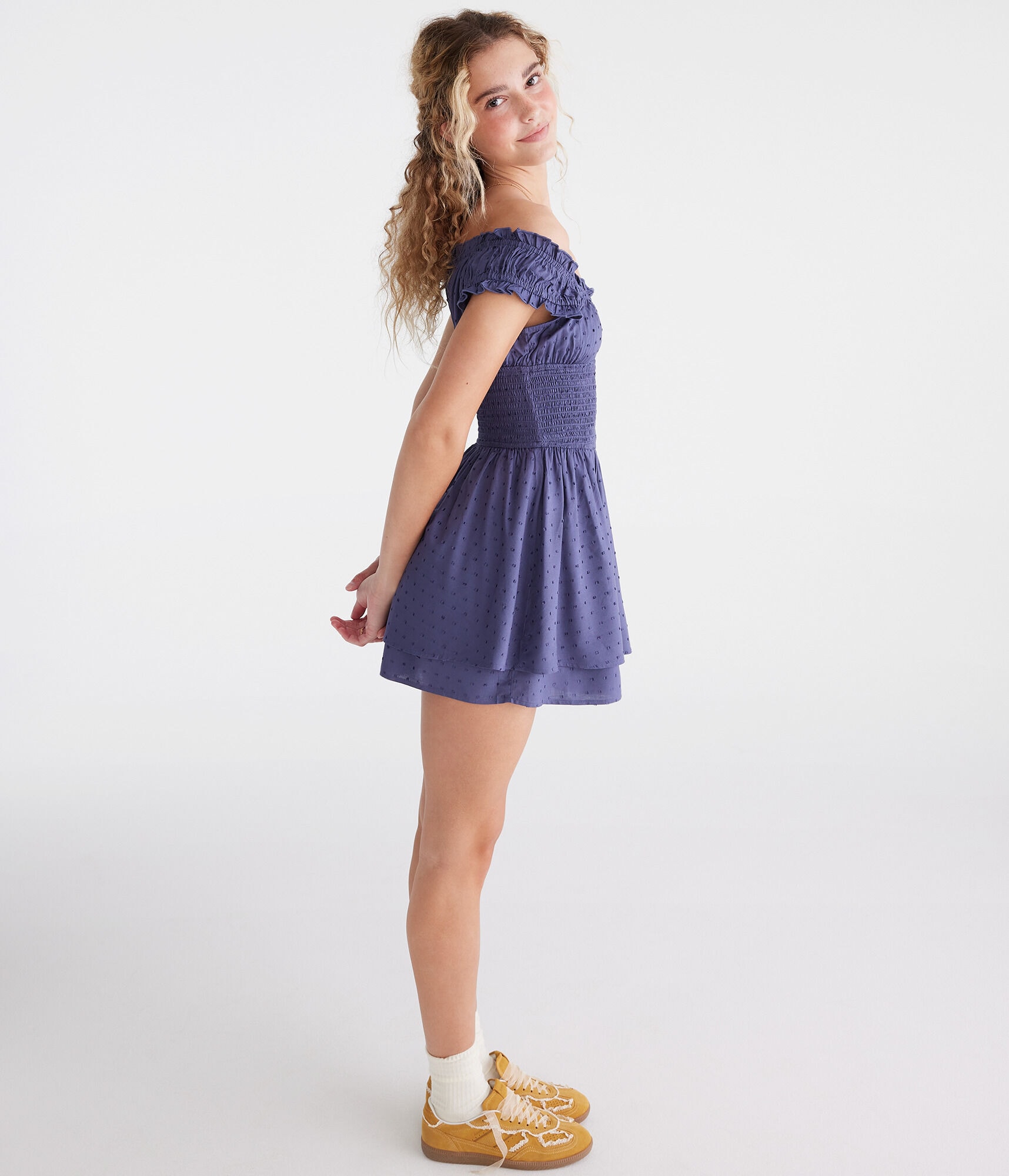 Clip Dot Off-The-Shoulder Romper
