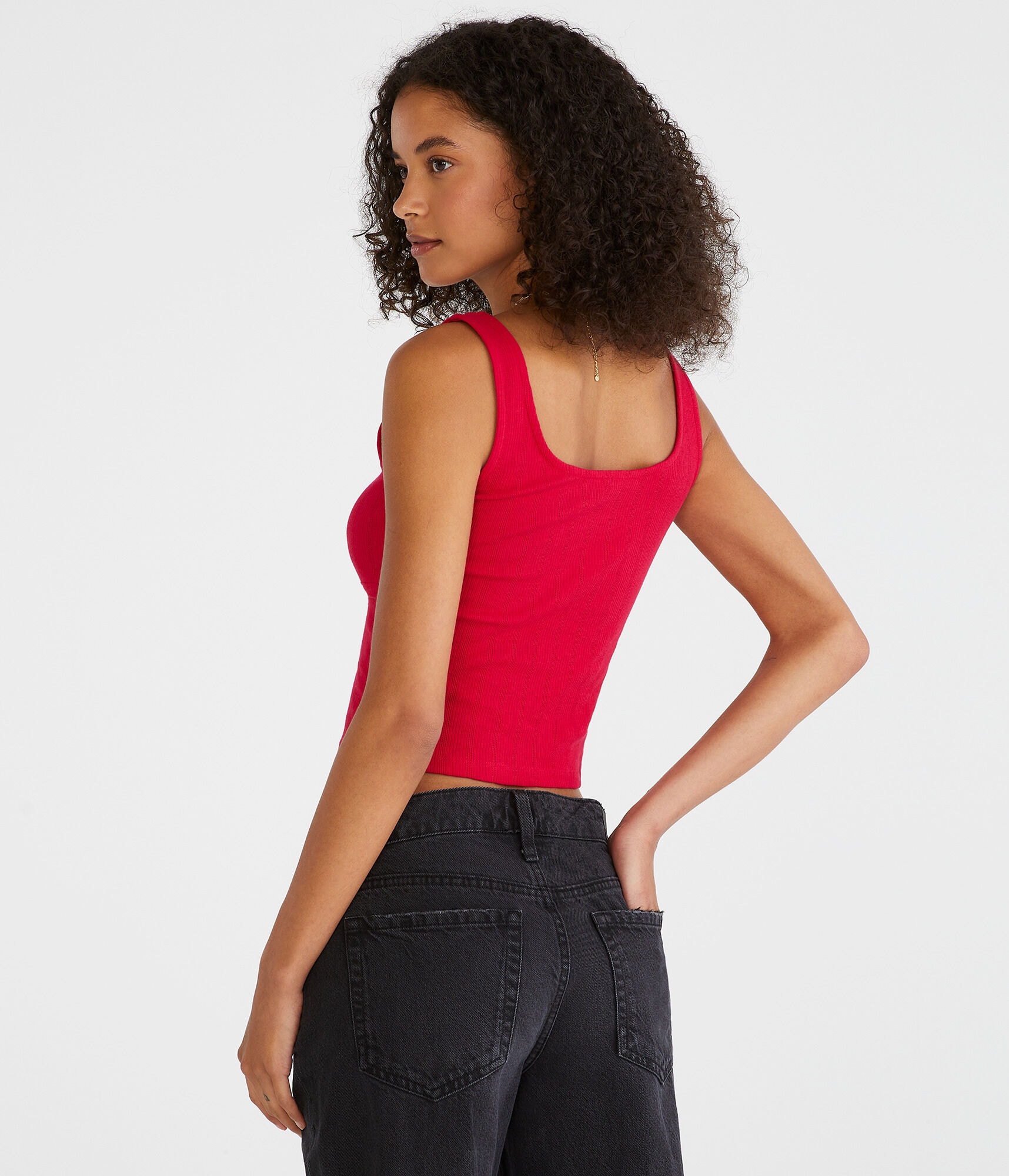 Solid Square-Neck Cropped Tank