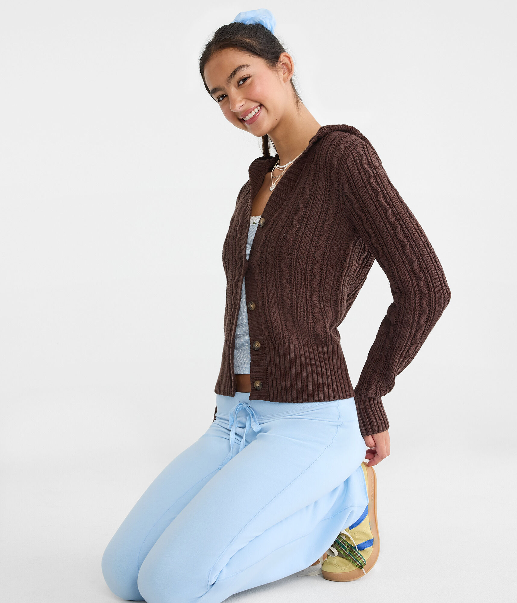 Cable Knit Hooded Cardigan