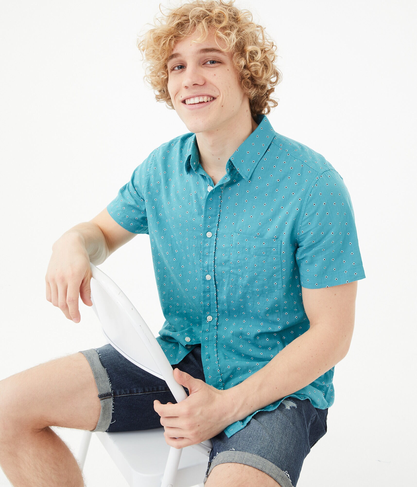 Geo Print Button-Down Shirt