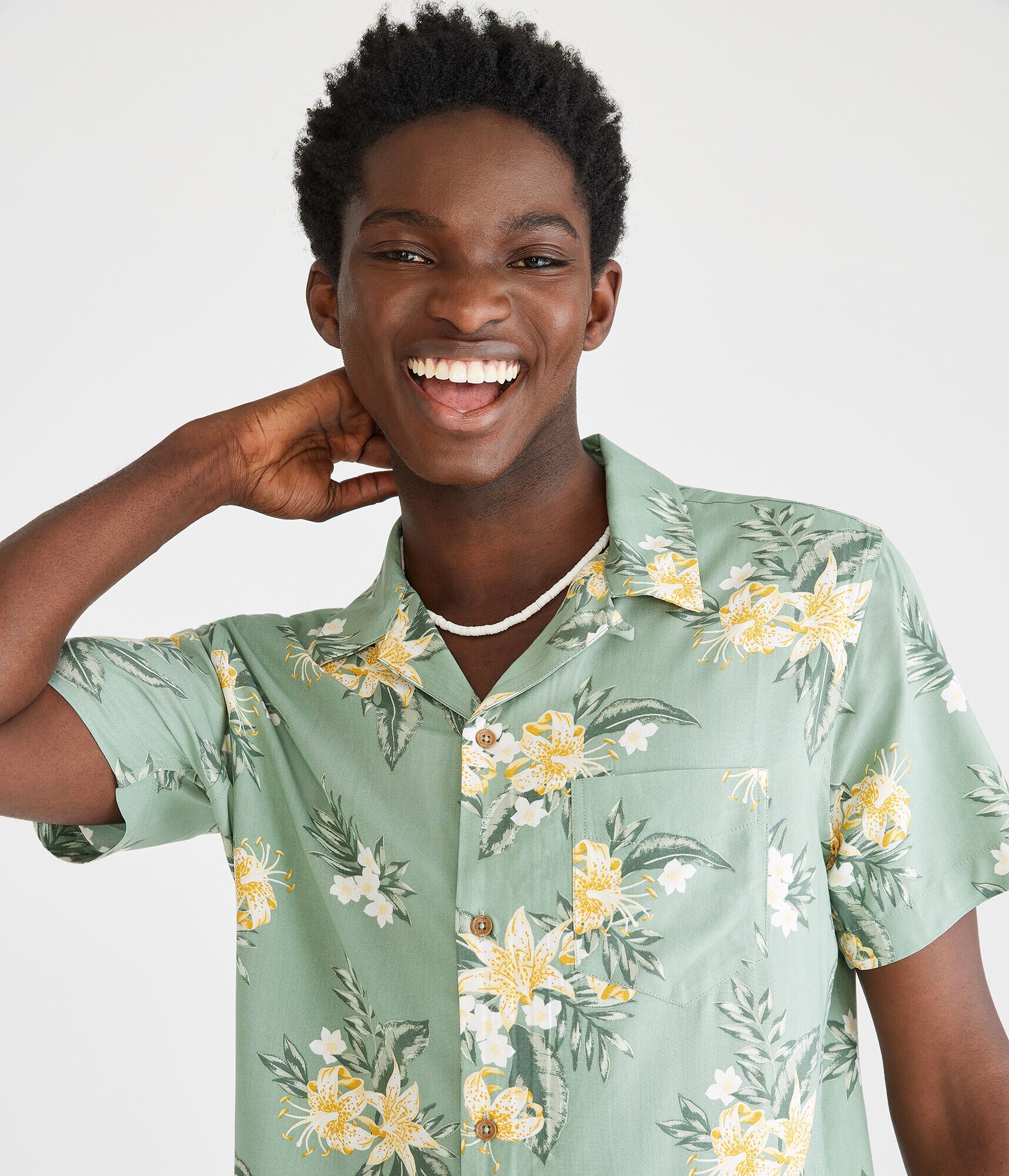 Tropical Floral Print Camp Shirt