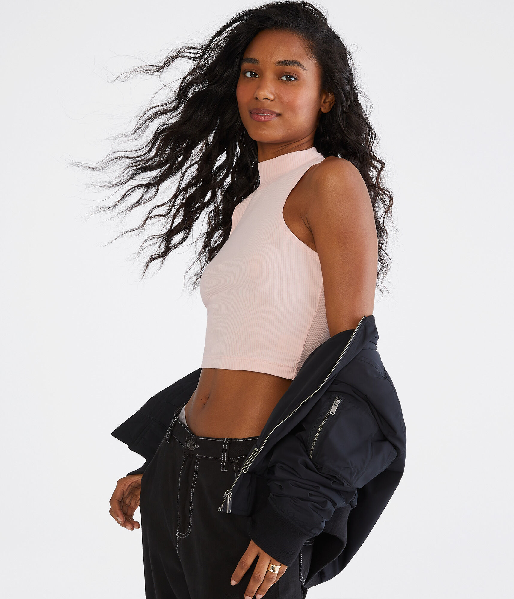 Cropped Mock-Neck Tank