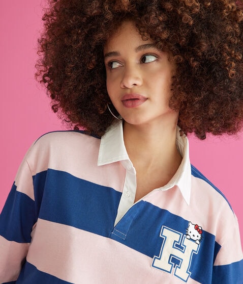 Long Sleeve Hello Kitty Cropped Rugby Polo Long Sleeve Hello Kitty Cropped Rugby Polo