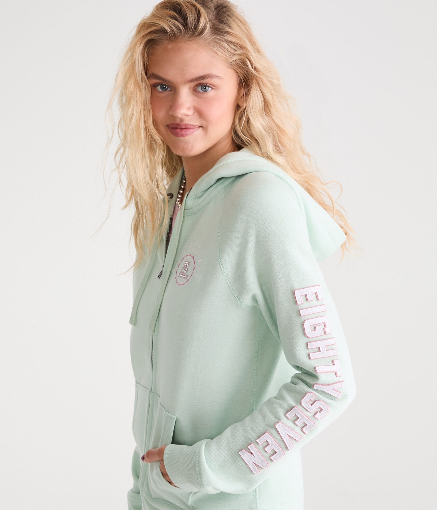 Aero Rhinestone Crest Full-Zip Hoodie