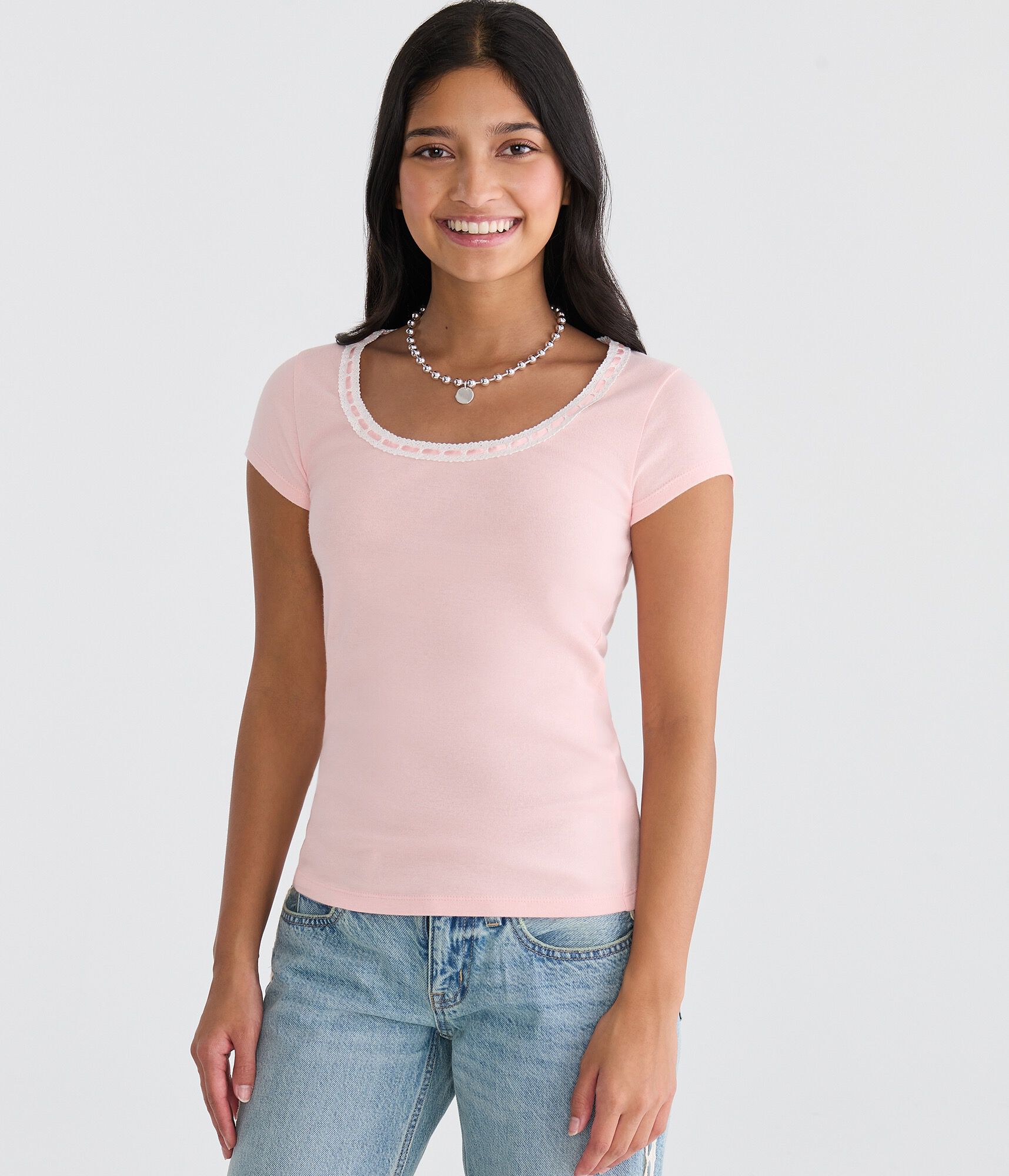 Seriously Soft Ribbon Lace Scoop Tee