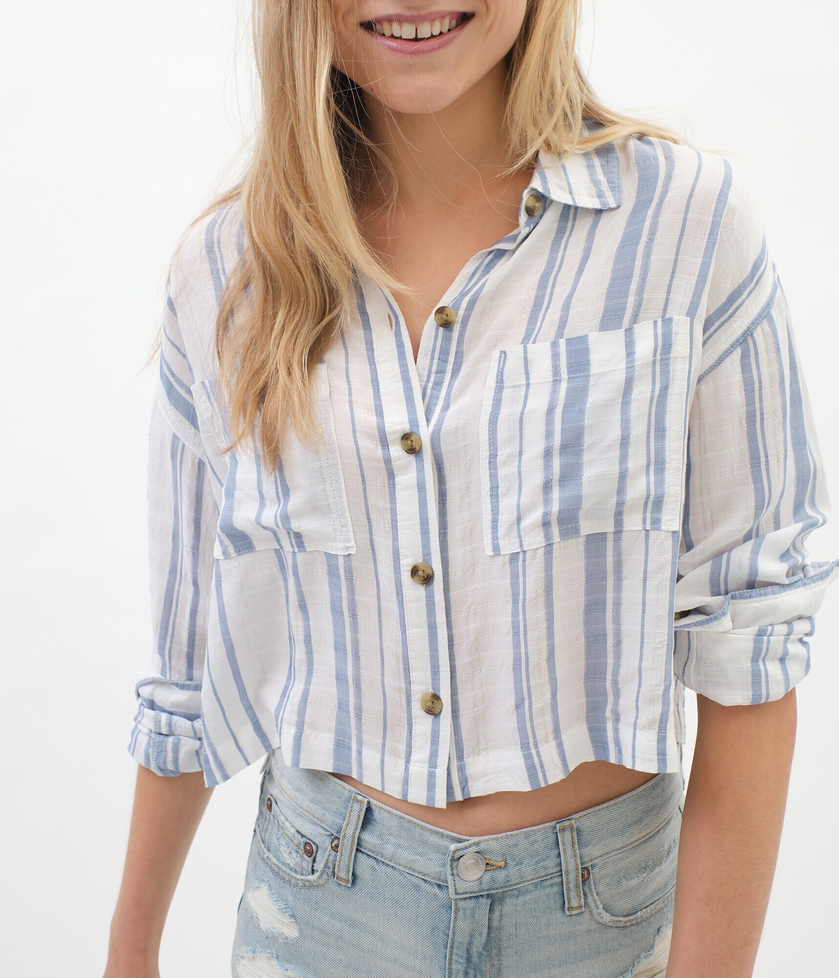Long Sleeve Striped Button-Down Top