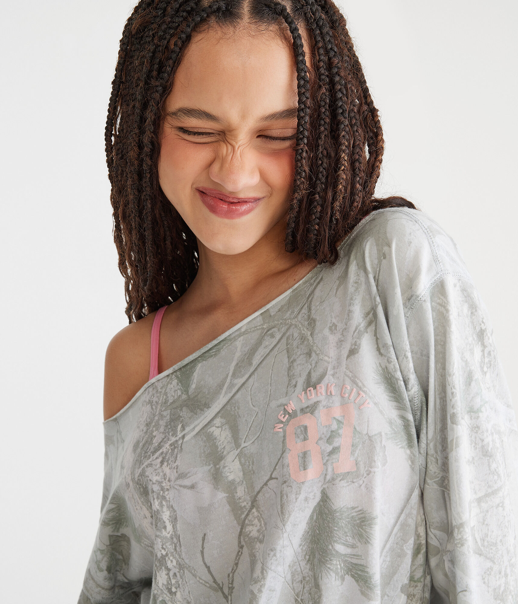 Long Sleeve Seriously Soft NYC Camo Off-The-Shoulder Tee