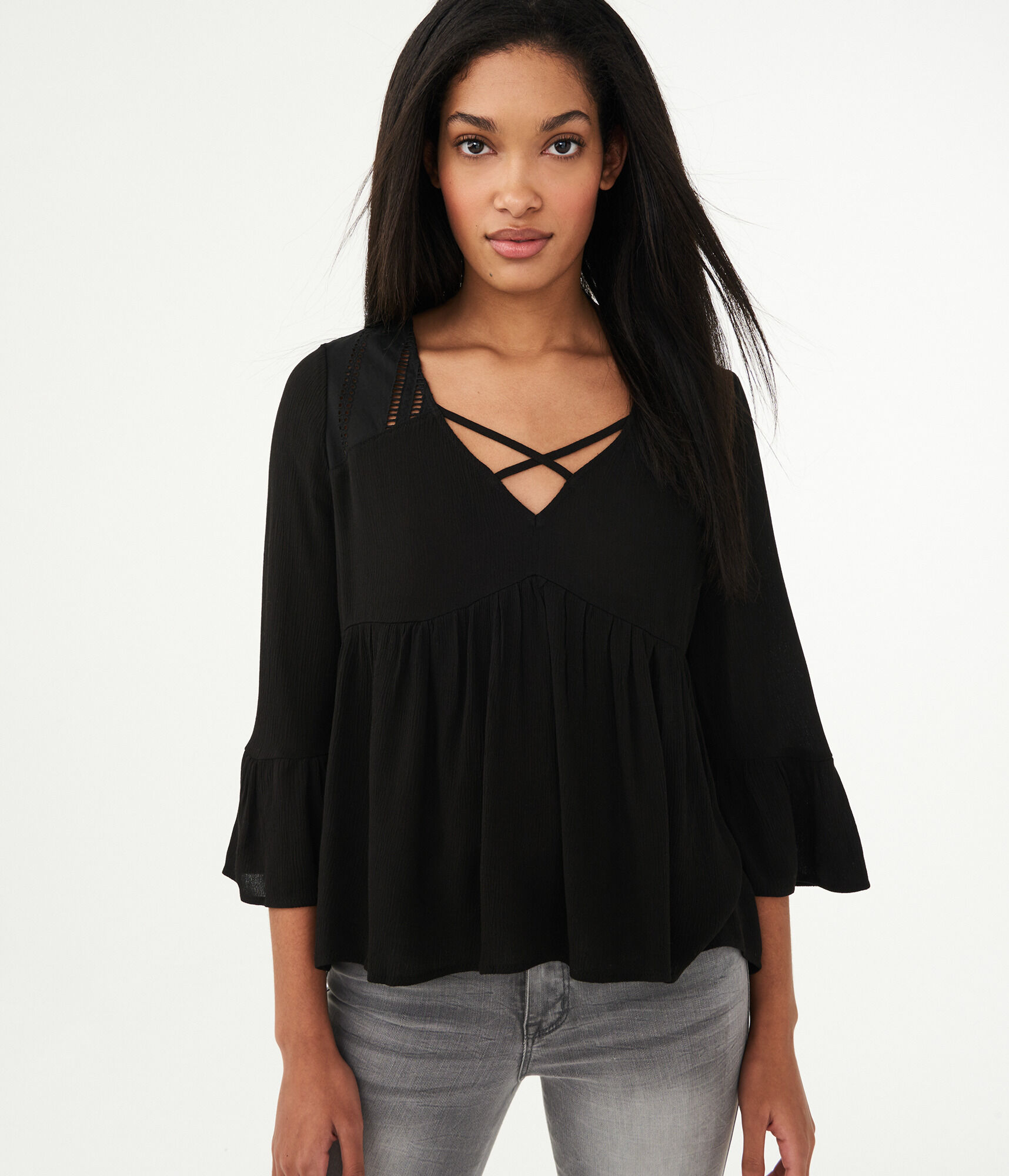 Long Sleeve Lace-Back Tunic Top