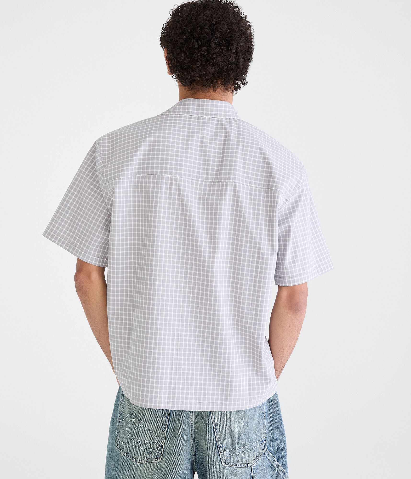 Floral Tattoo Microplaid Boxy Shirt