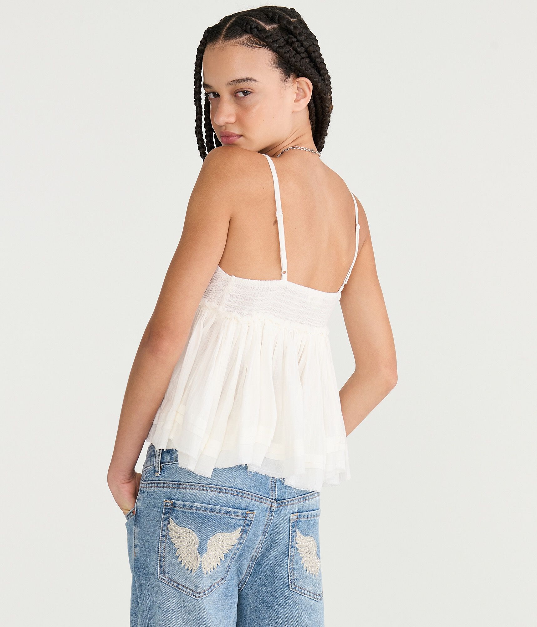 Crocheted V-Neck Babydoll Top