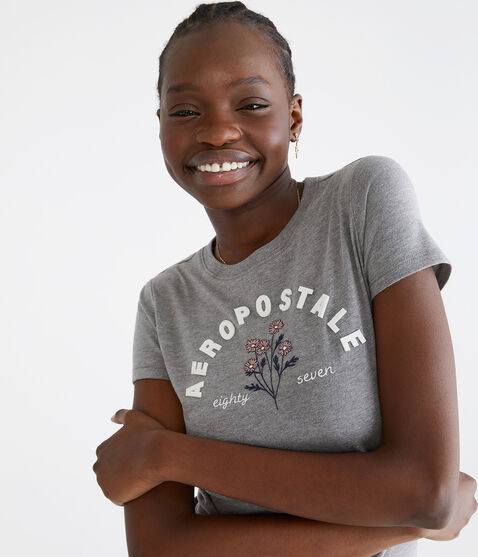 Aeropostale Arch Floral Appliqué Graphic Tee