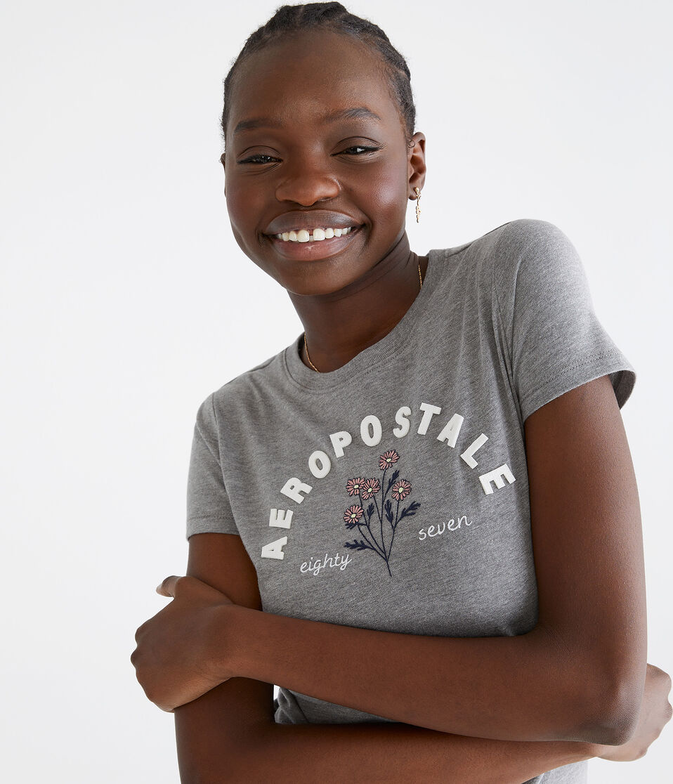 Aeropostale Arch Floral Appliqué Graphic Tee