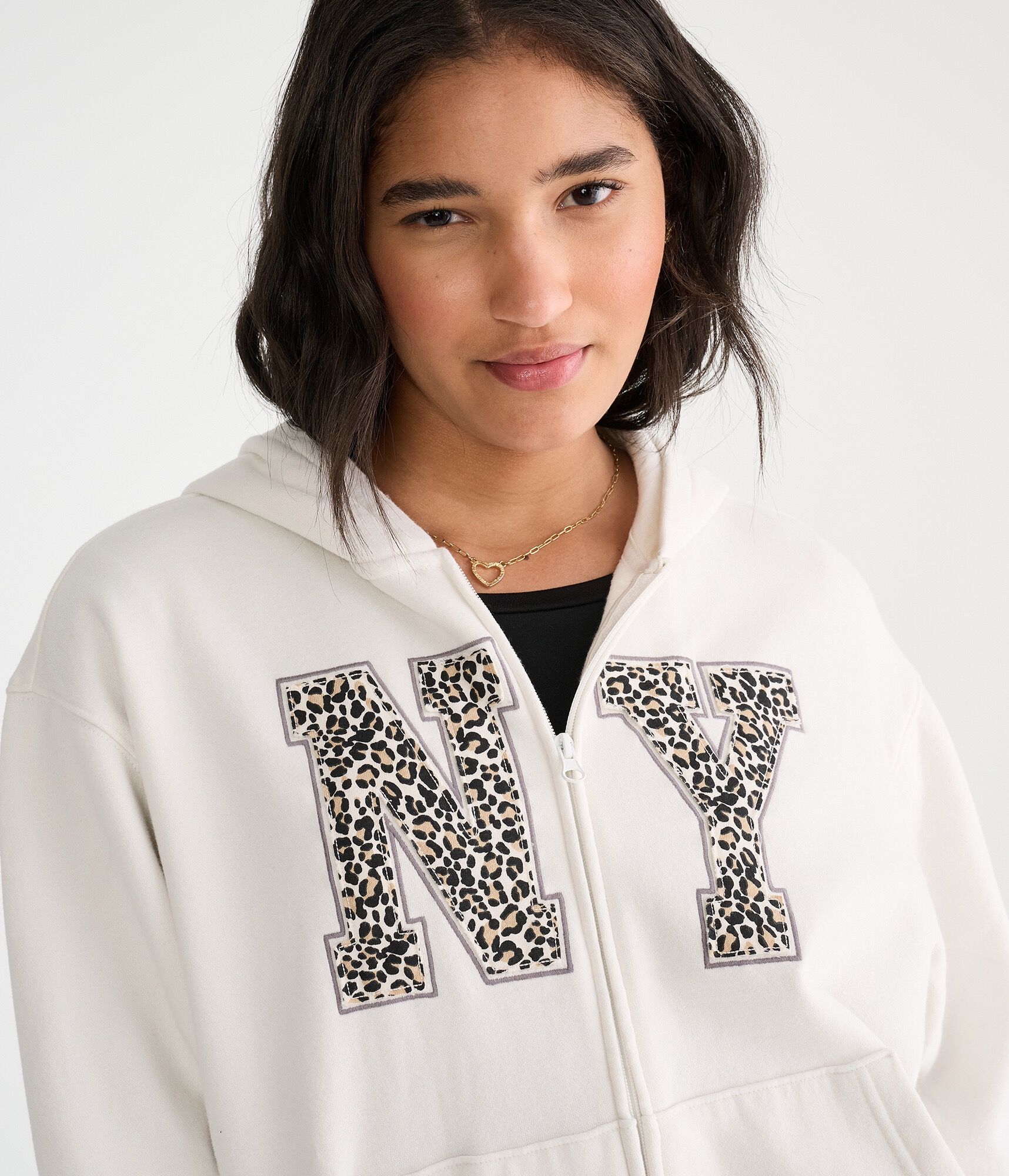 D&eacute;j&agrave; For Aero Leopard NY Oversized Full-Zip Hoodie