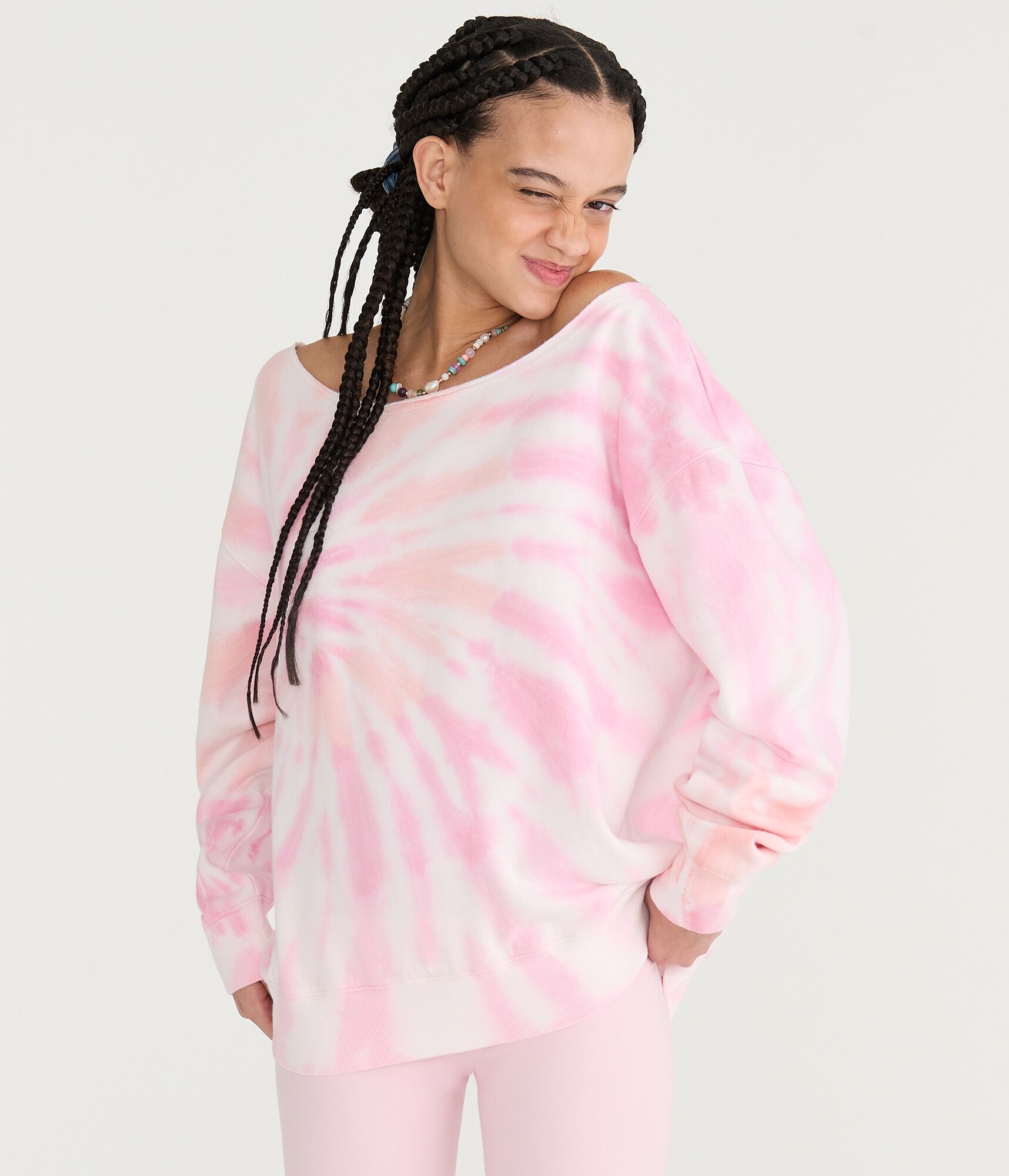 Cloud Soft Tie-Dye Oversized Off-The-Shoulder Sweatshirt