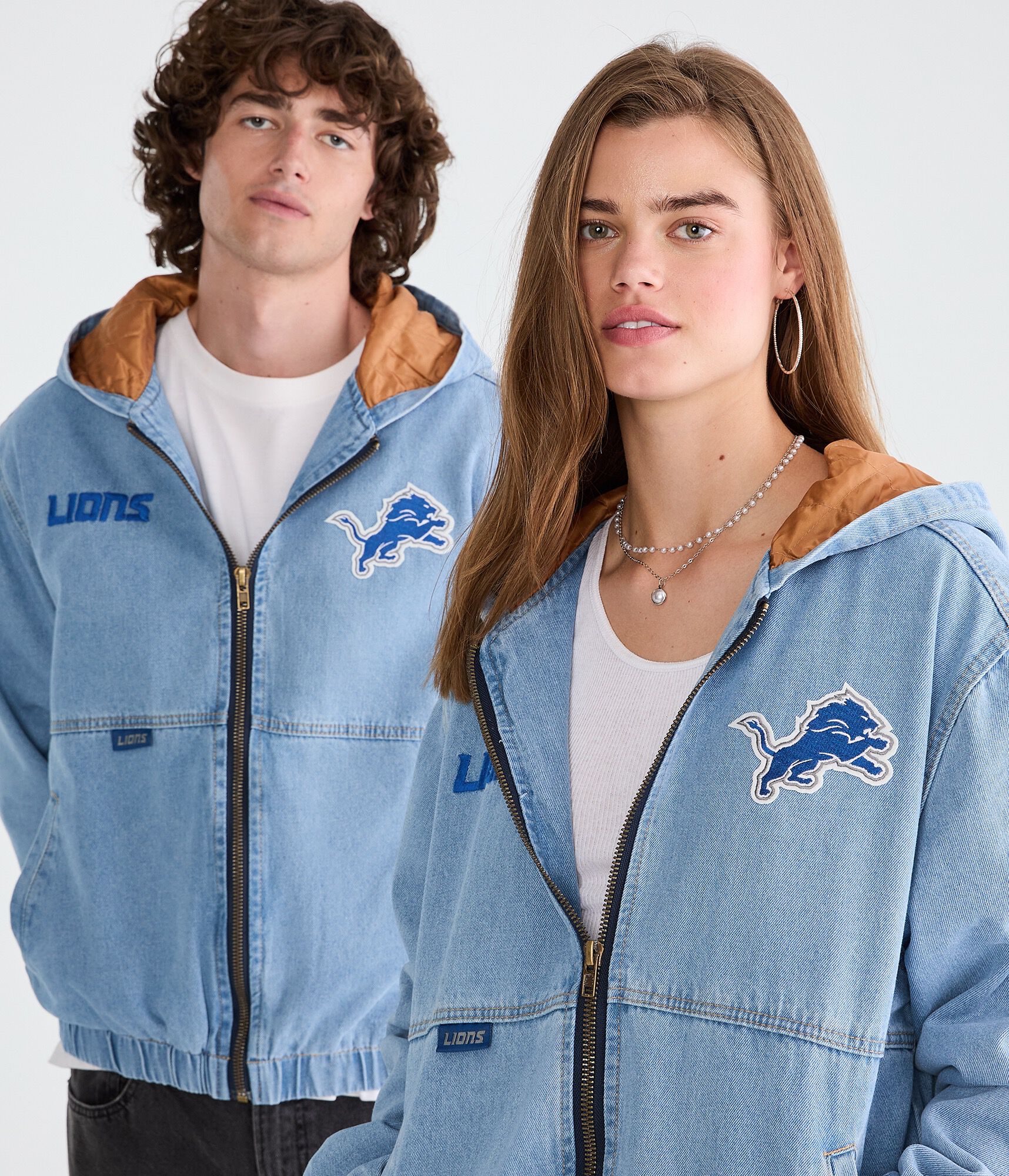 Detroit Lions Full-Zip Hooded Denim Jacket