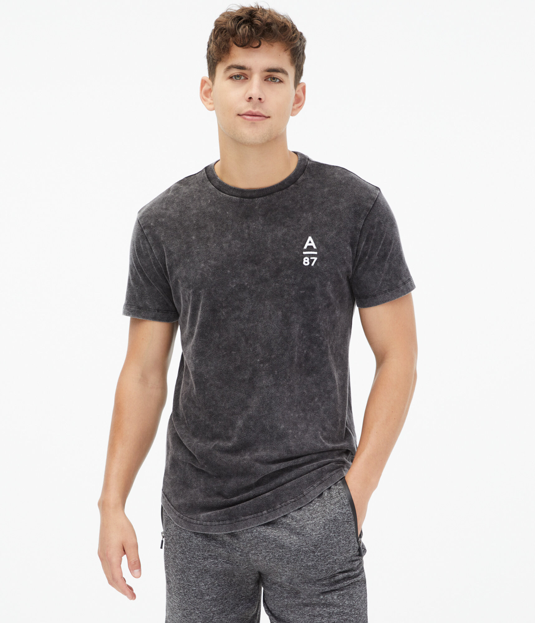 A87 Marble Wash Curved Hem Graphic Tee