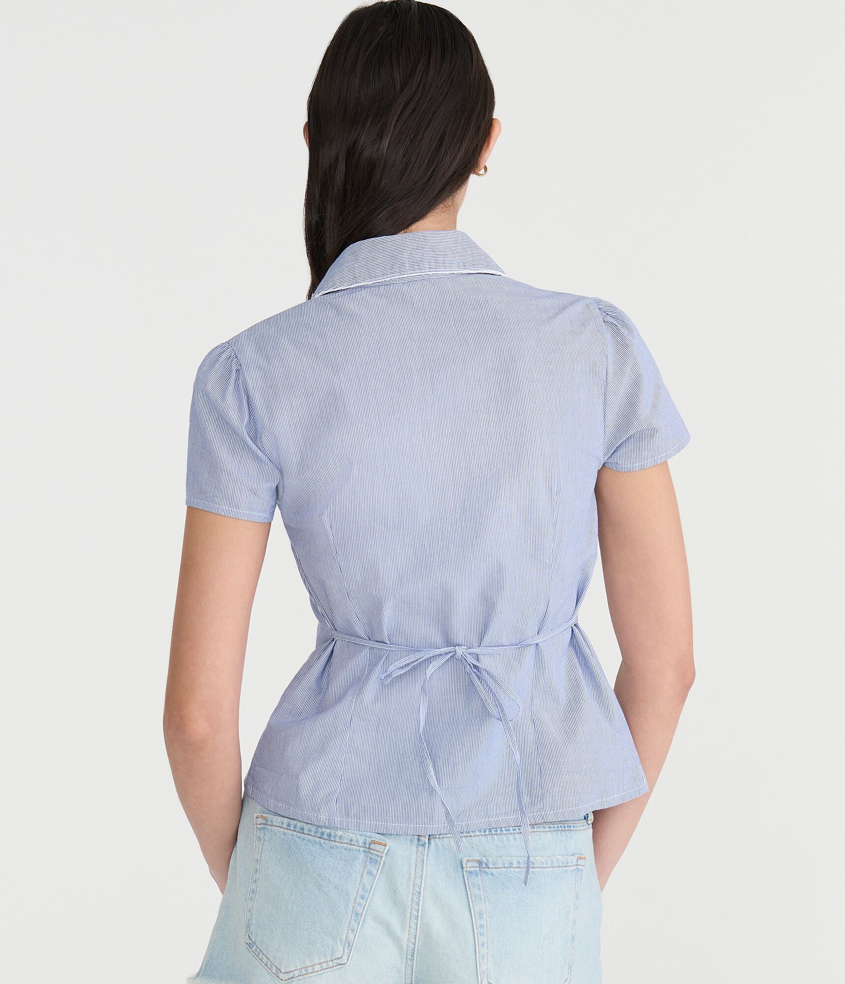 Striped Tie-Back Peter Pan Blouse