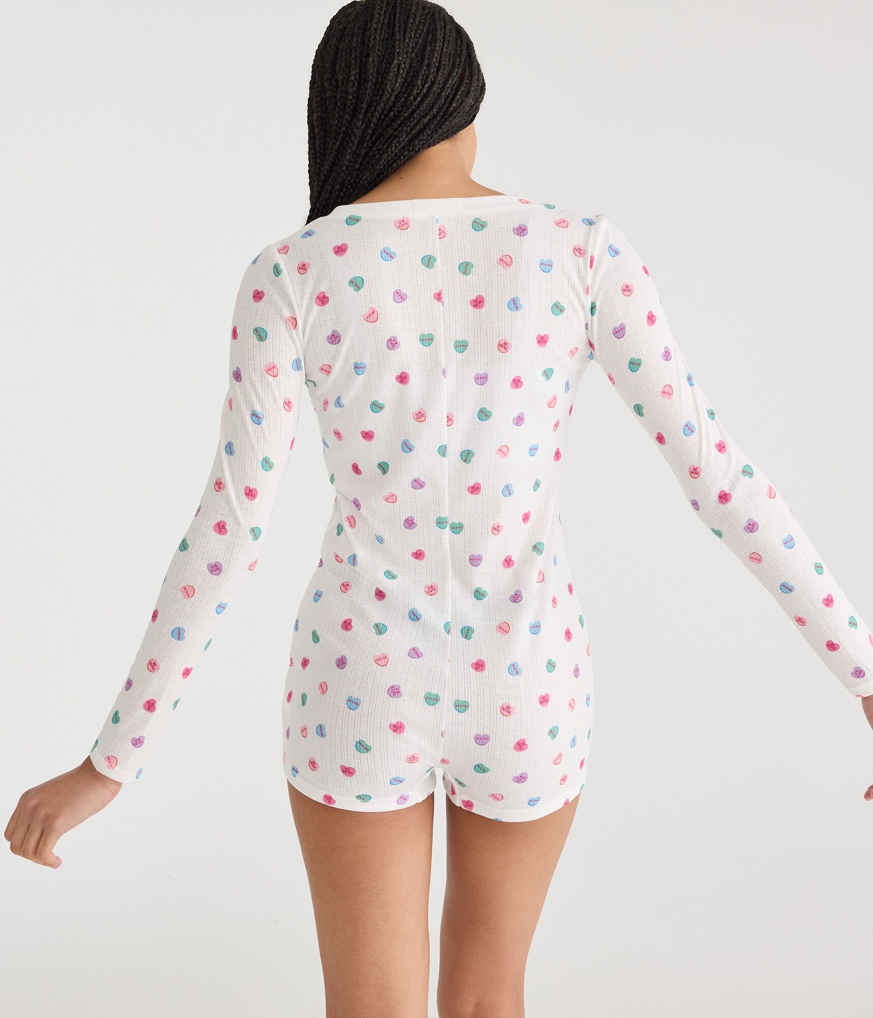 Long Sleeve Printed Pointelle Sleep Romper