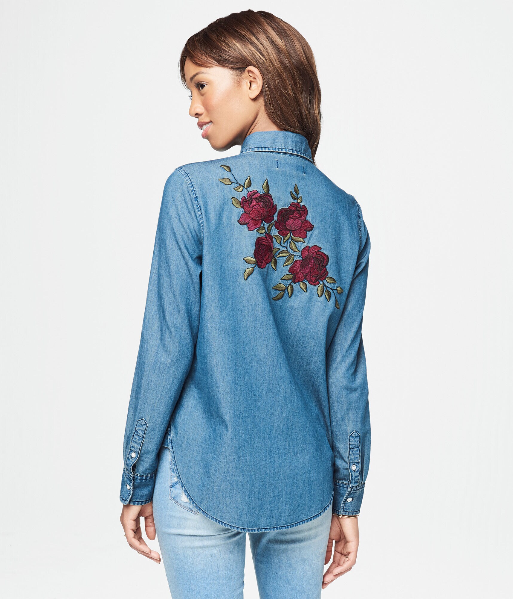Floral Embroidered Chambray Top