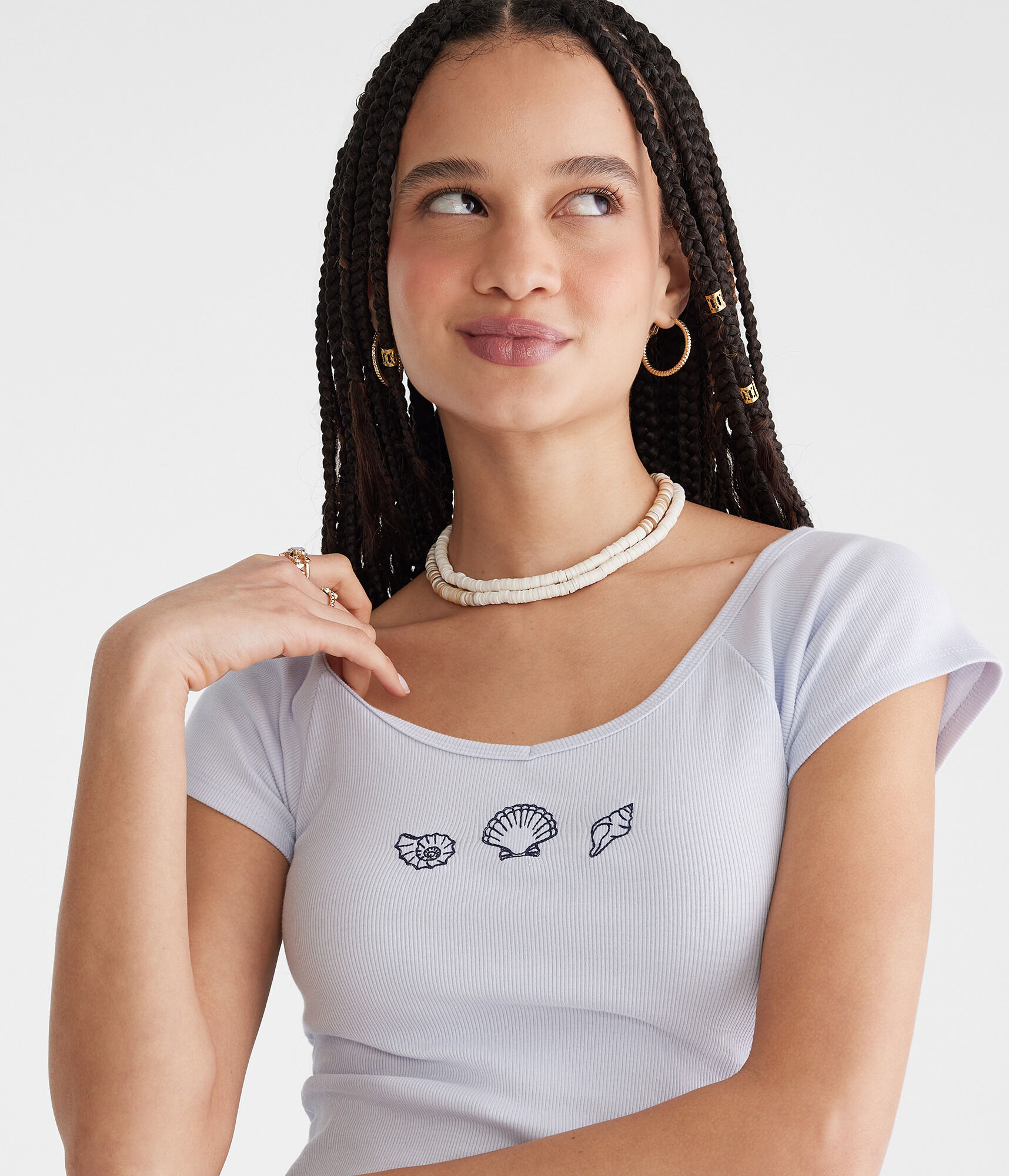 Seriously Soft Seashells Cropped V-Neck Tee