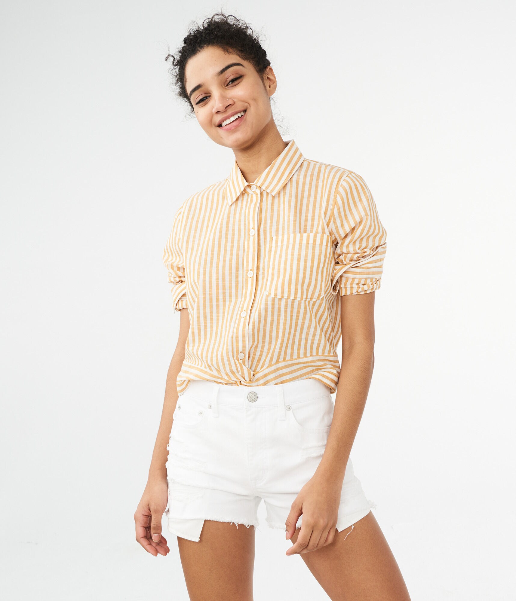 High-Rise Destroyed Bleach Wash Denim Shorty Shorts