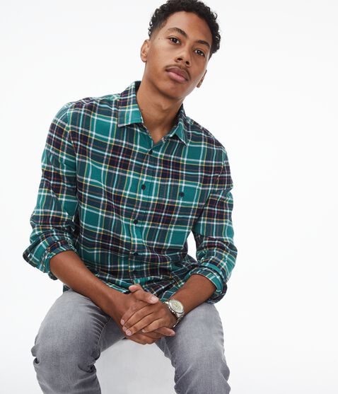 Long Sleeve Plaid Button-Down Shirt