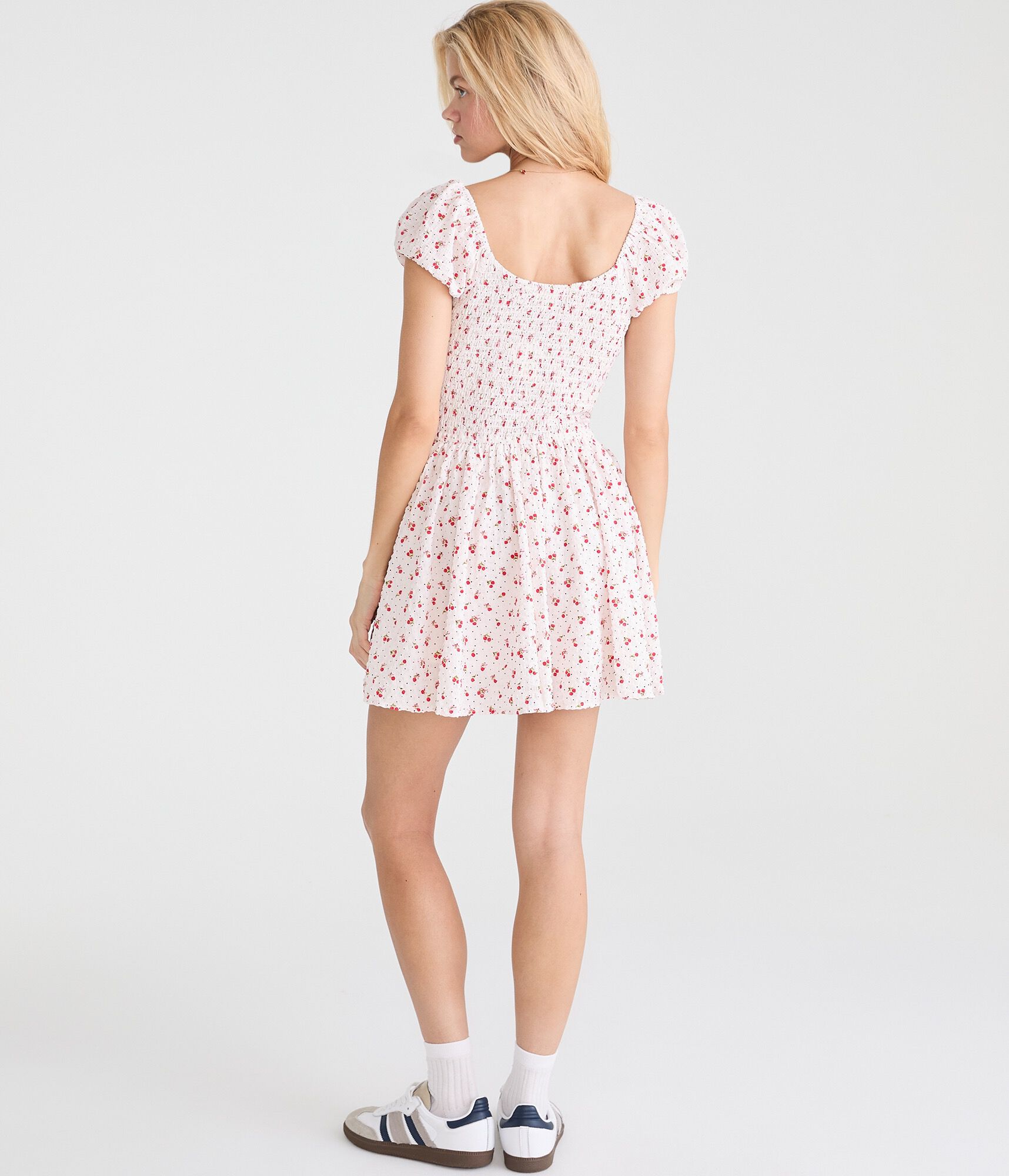 Cherry Square-Neck Drop-Waist Mini Dress