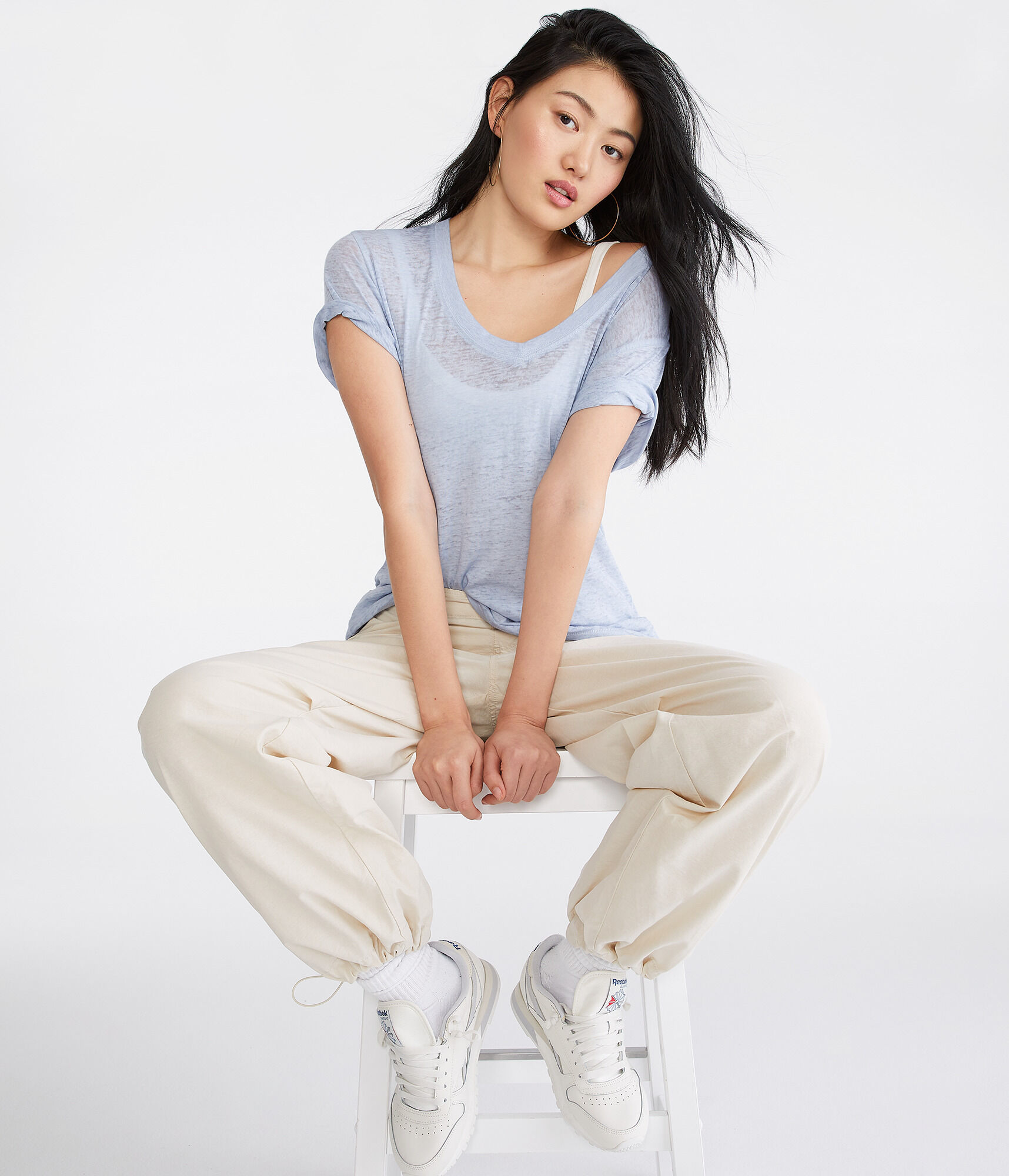 Washed V-Neck Loose-Fit Tee