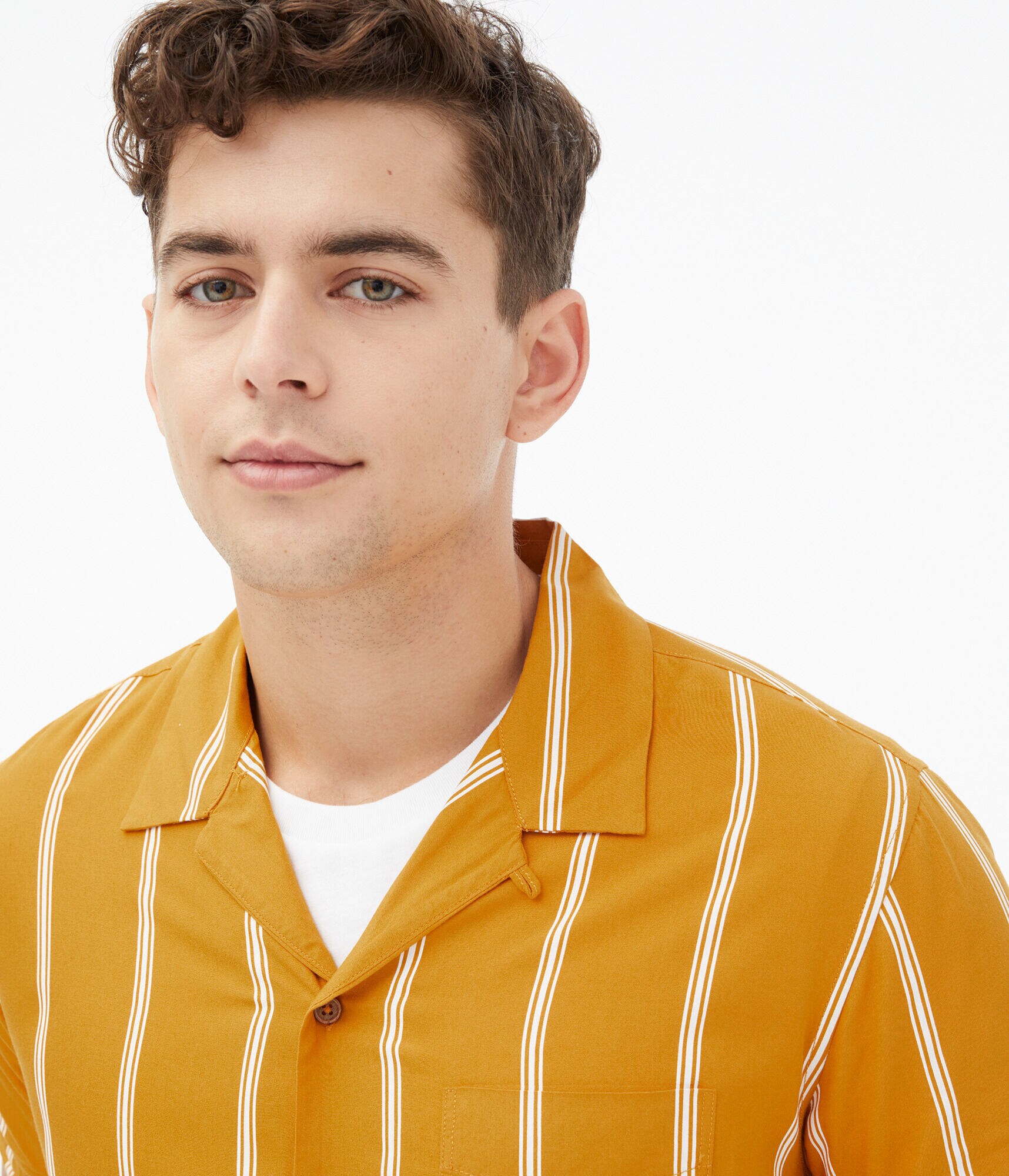 Vertical Stripe Button-Down Camp Shirt