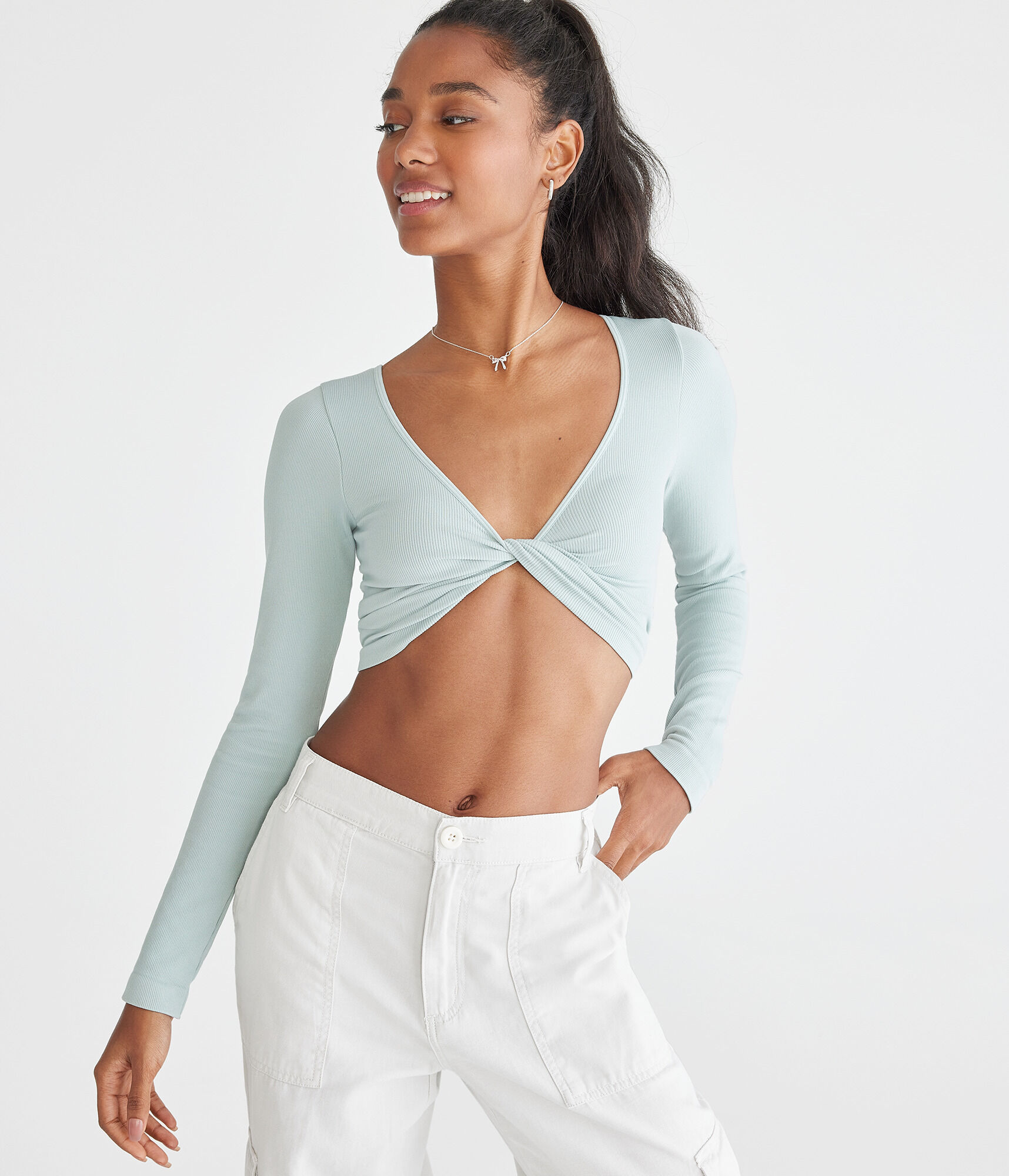 Long Sleeve Seamless Wear 3 Ways Crop Top