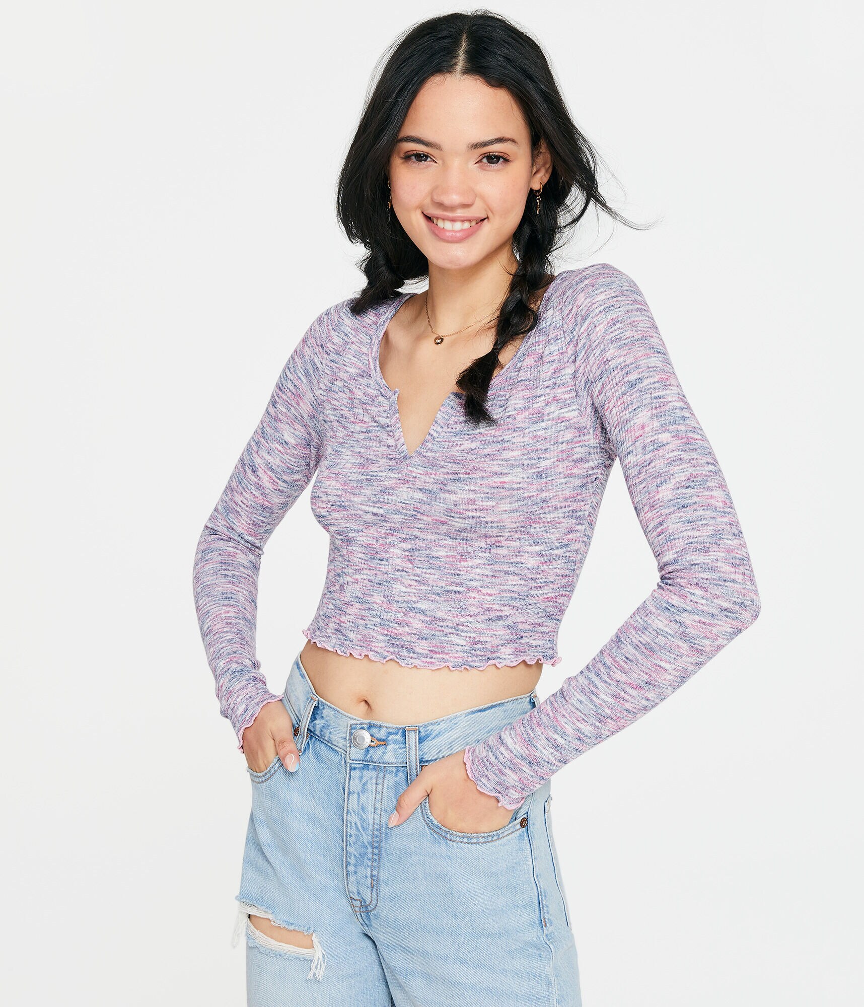 Long Sleeve Space-Dye Cropped Shrunken Tee