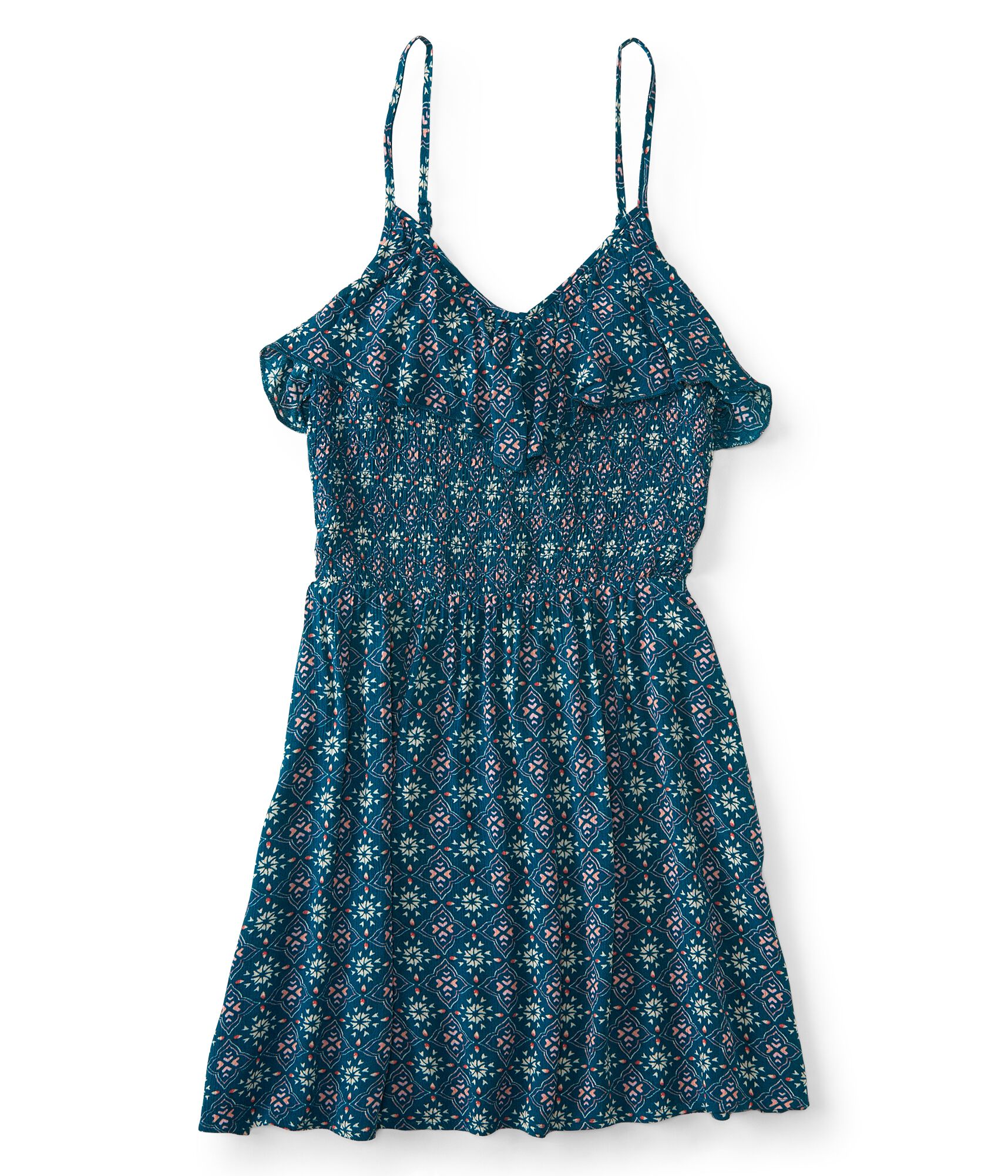 TEAL PRNT SMOCK DRESS