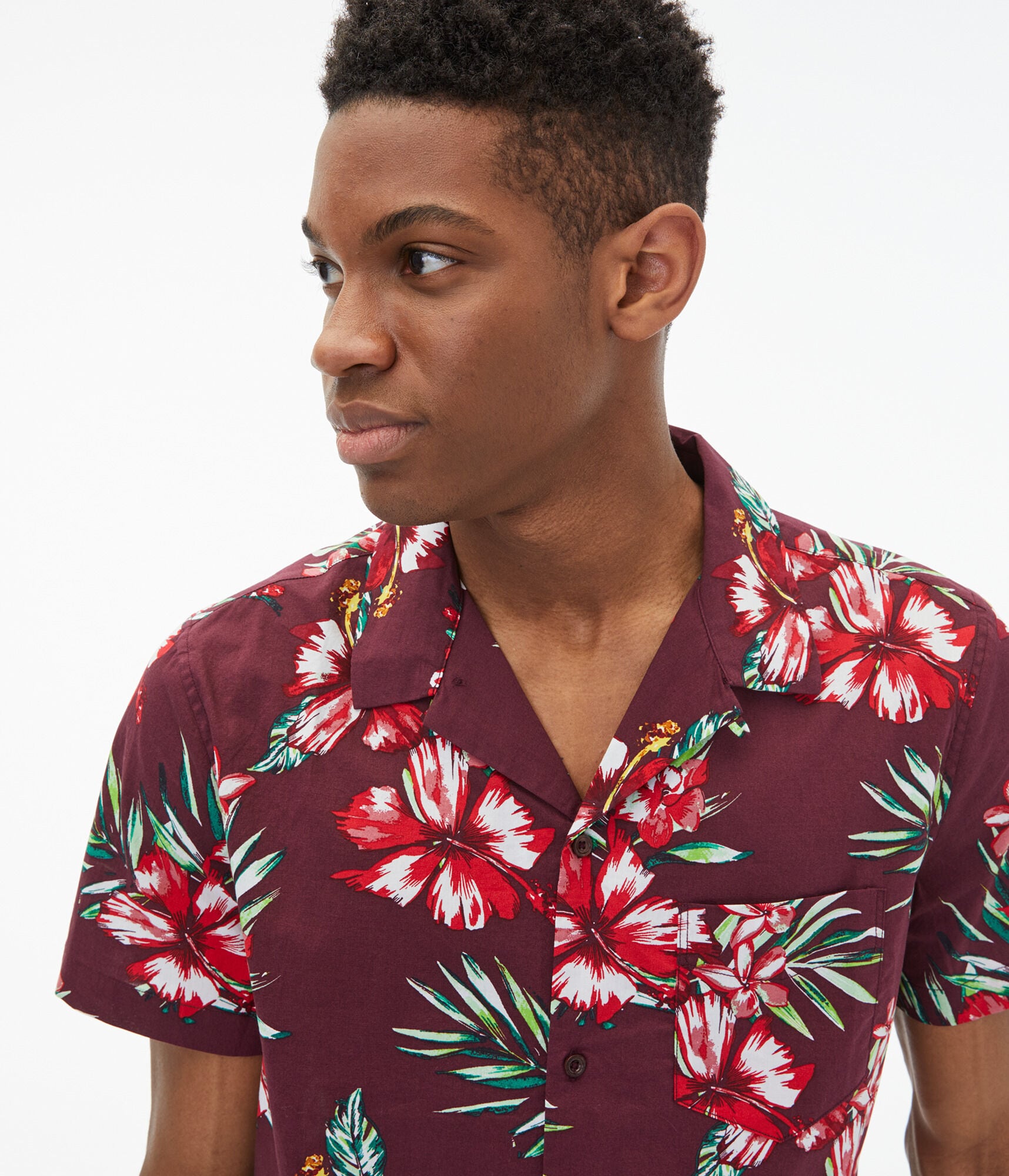 Tropical Print Button-Down Resort Shirt