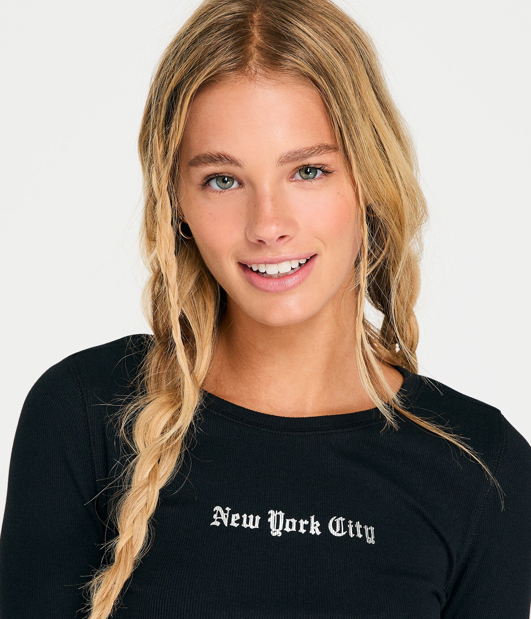 Long Sleeve Seriously Soft New York City Foil Cropped Baby Tee
