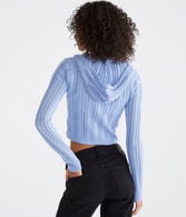 Pointelle Cropped Zip-Front Hooded Sweater