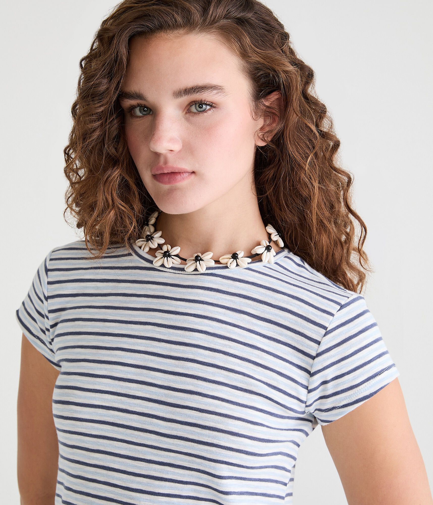 Striped Slub-Knit Crew Tee