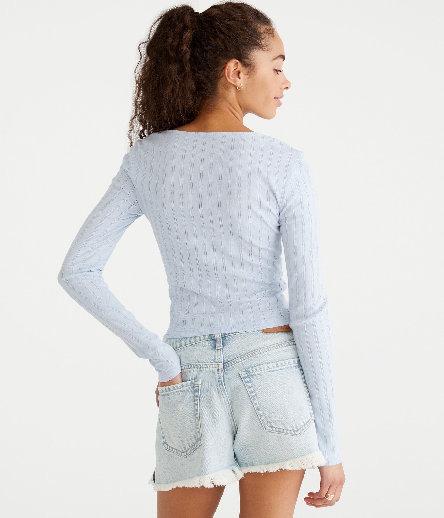 Long Sleeve Ruched Pointelle Top