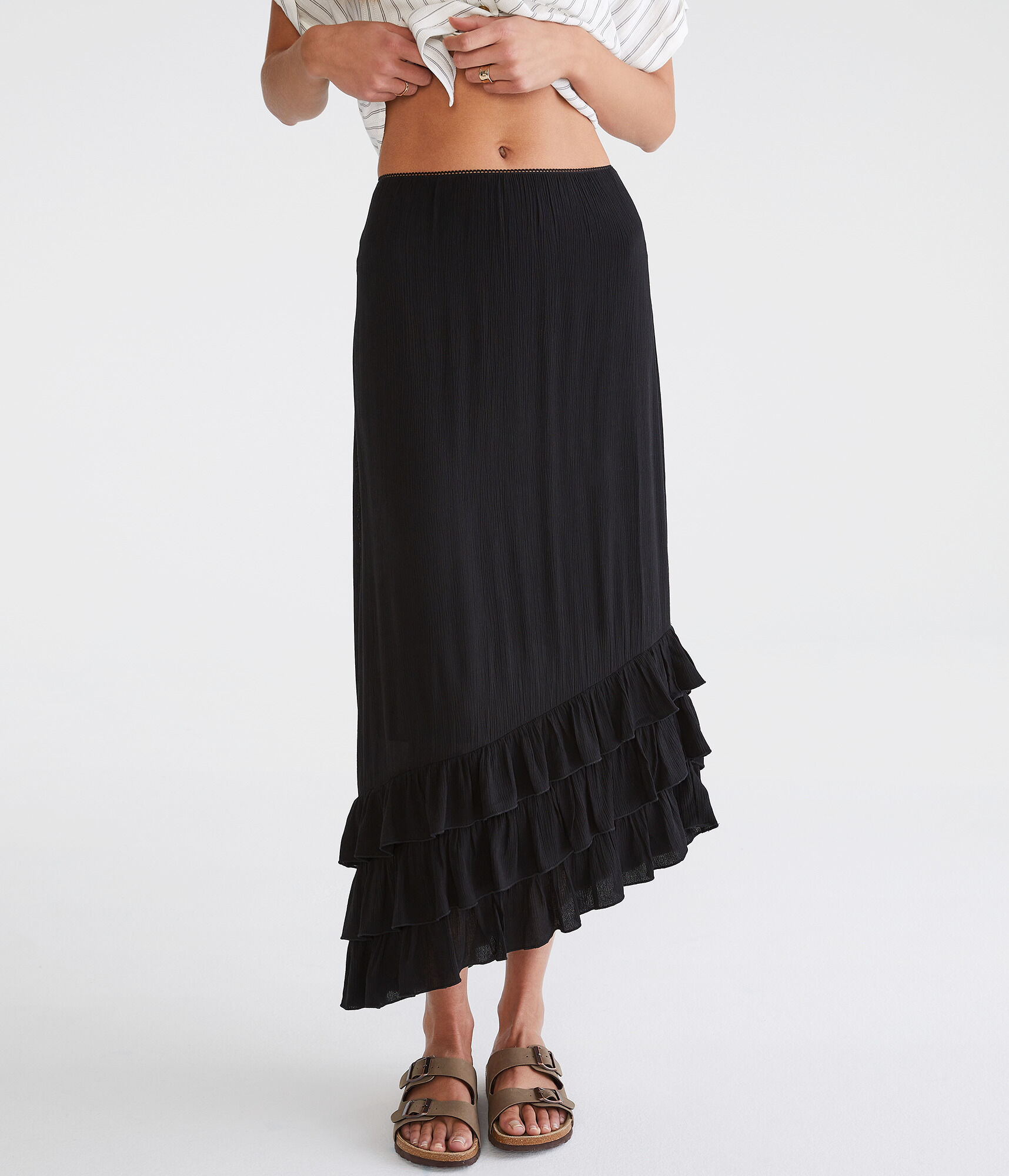 Ruffled Asymmetrical Midi Skirt